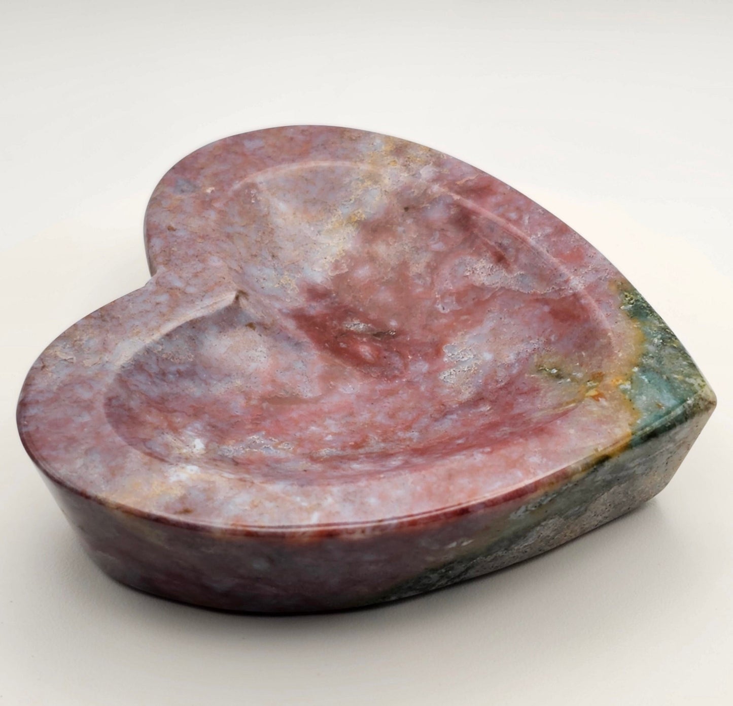 High Quality Pink "Sea Jasper" OJ Hand Carved Heart Bowl