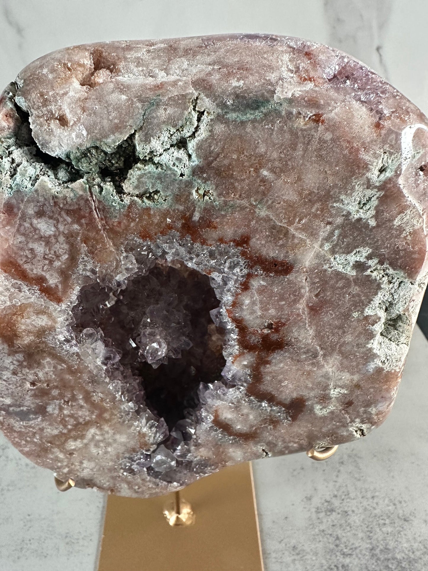 Pink Amethyst Slab/Geode On Custom Stand With Portal High-Quality Statement Piece From Brazil