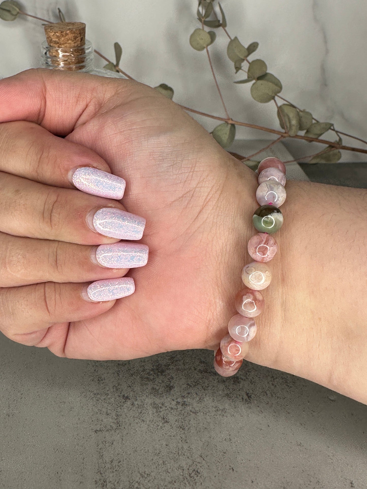 Beautiful Colorful Flower Agate Bracelet High-Quality Crystal Jewelry Beads In 8.7mm