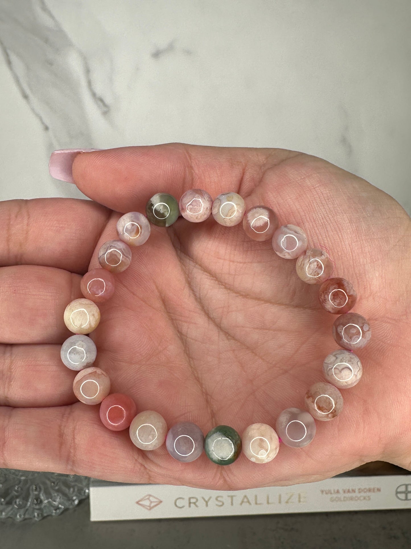 Beautiful Colorful Flower Agate Bracelet High-Quality Crystal Jewelry Beads In 8.7mm
