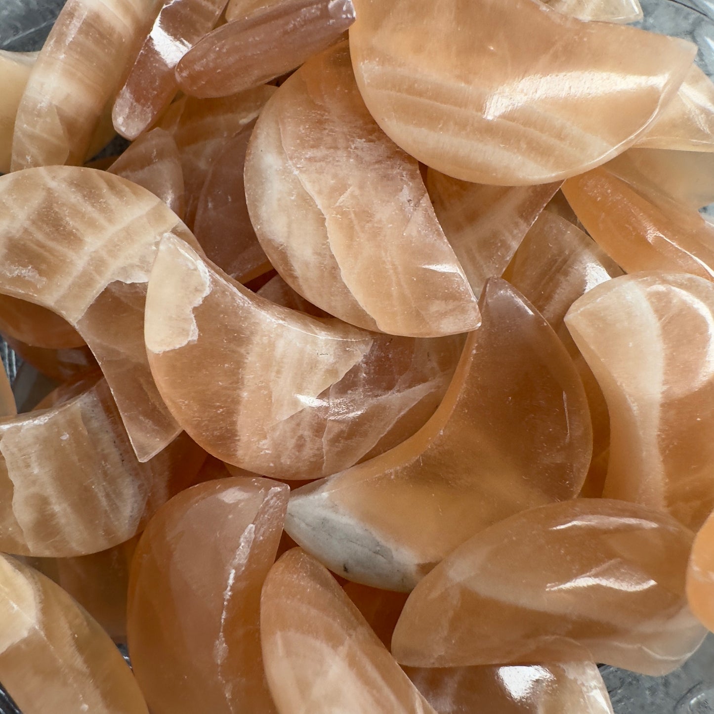 One (1) Beautiful Carved Honey Calcite Moon from Pakistan