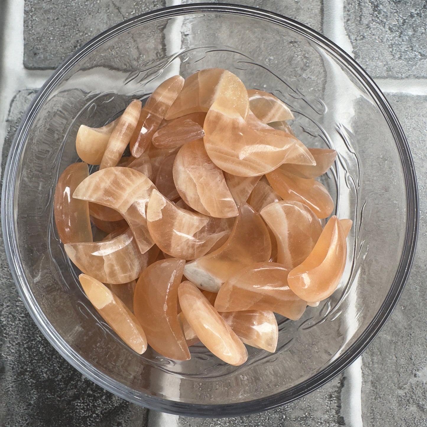 One (1) Beautiful Carved Honey Calcite Moon from Pakistan