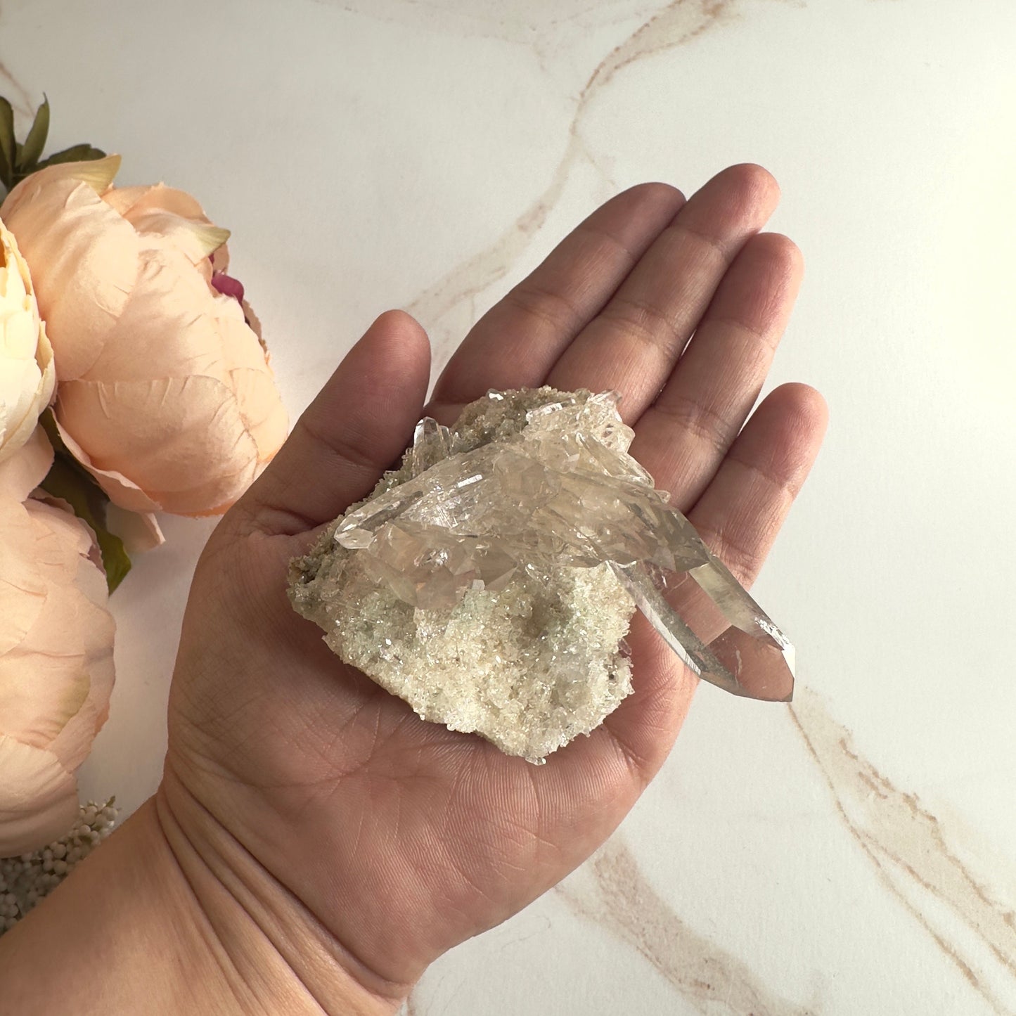 Pink Himalayan Samadhi Quartz With Chlorite High-Quality Genuine Specimen Crystal Cluster from India | Tucson Gem Show Exclusive