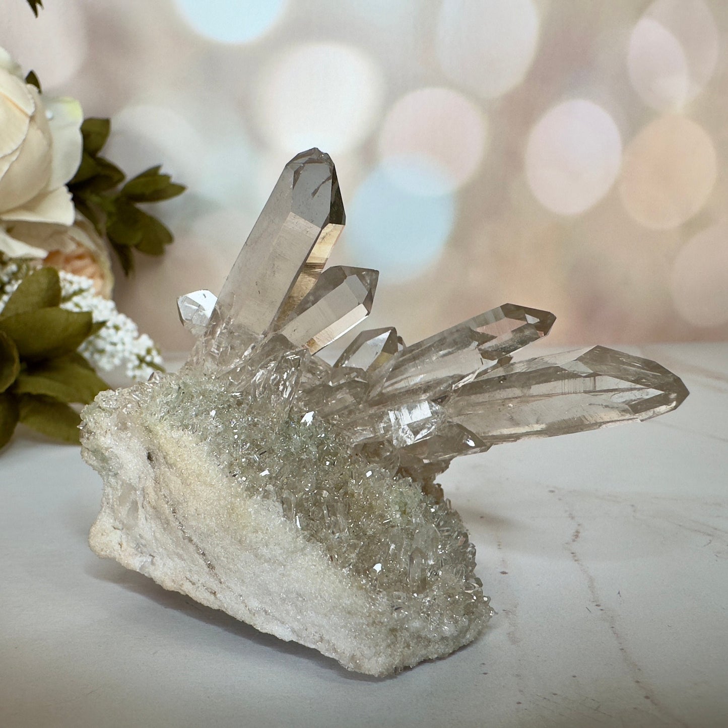 Pink Himalayan Samadhi Quartz With Chlorite High-Quality Genuine Specimen Crystal Cluster from India | Tucson Gem Show Exclusive