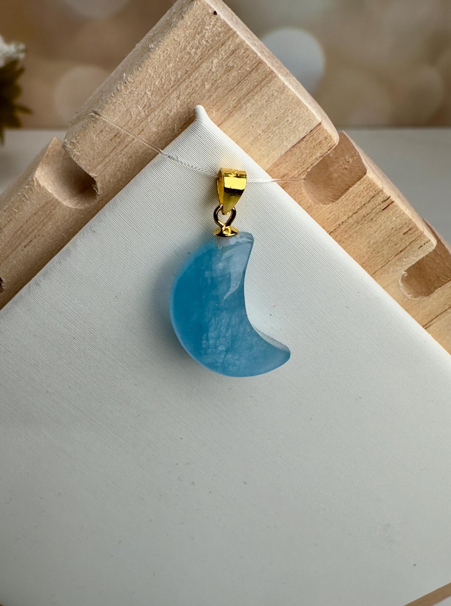 Aquamarine crystal moon pendant