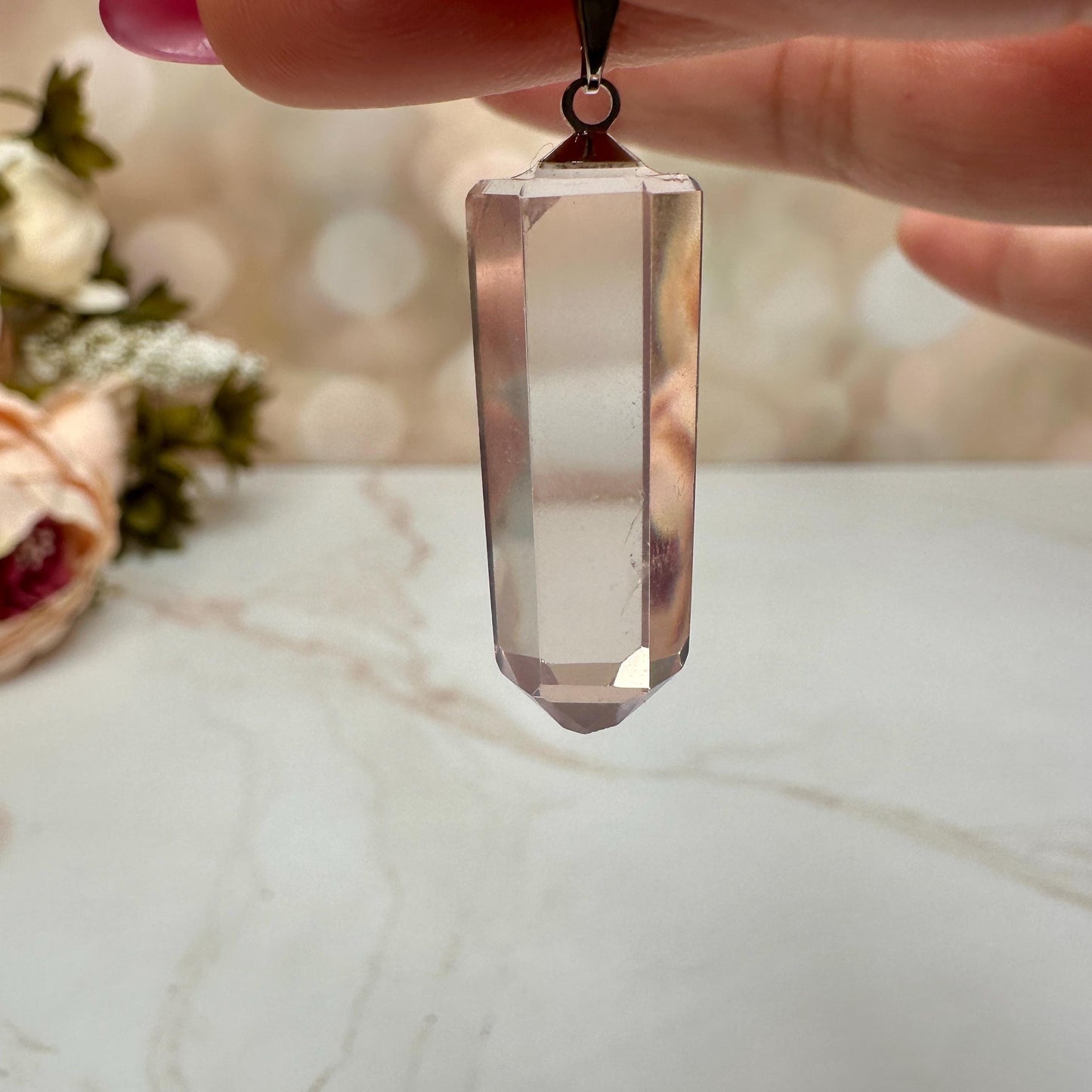 Rose quartz Crystal point pendant from Brazil