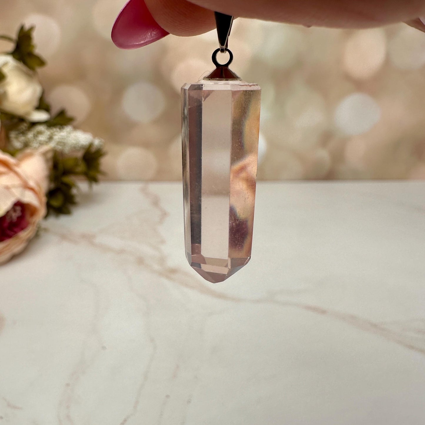 Rose quartz Crystal point pendant from Brazil