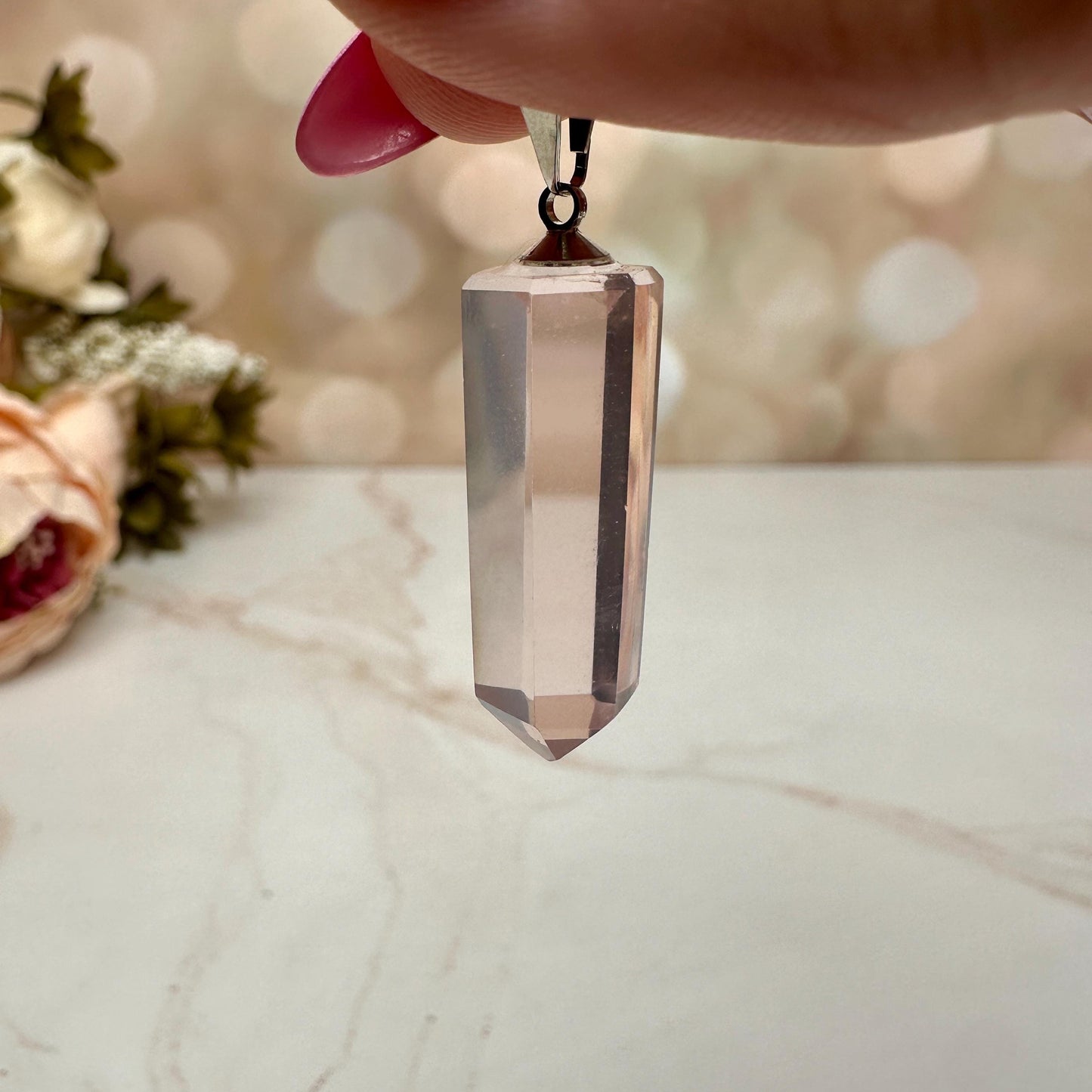 Rose quartz Crystal point pendant from Brazil