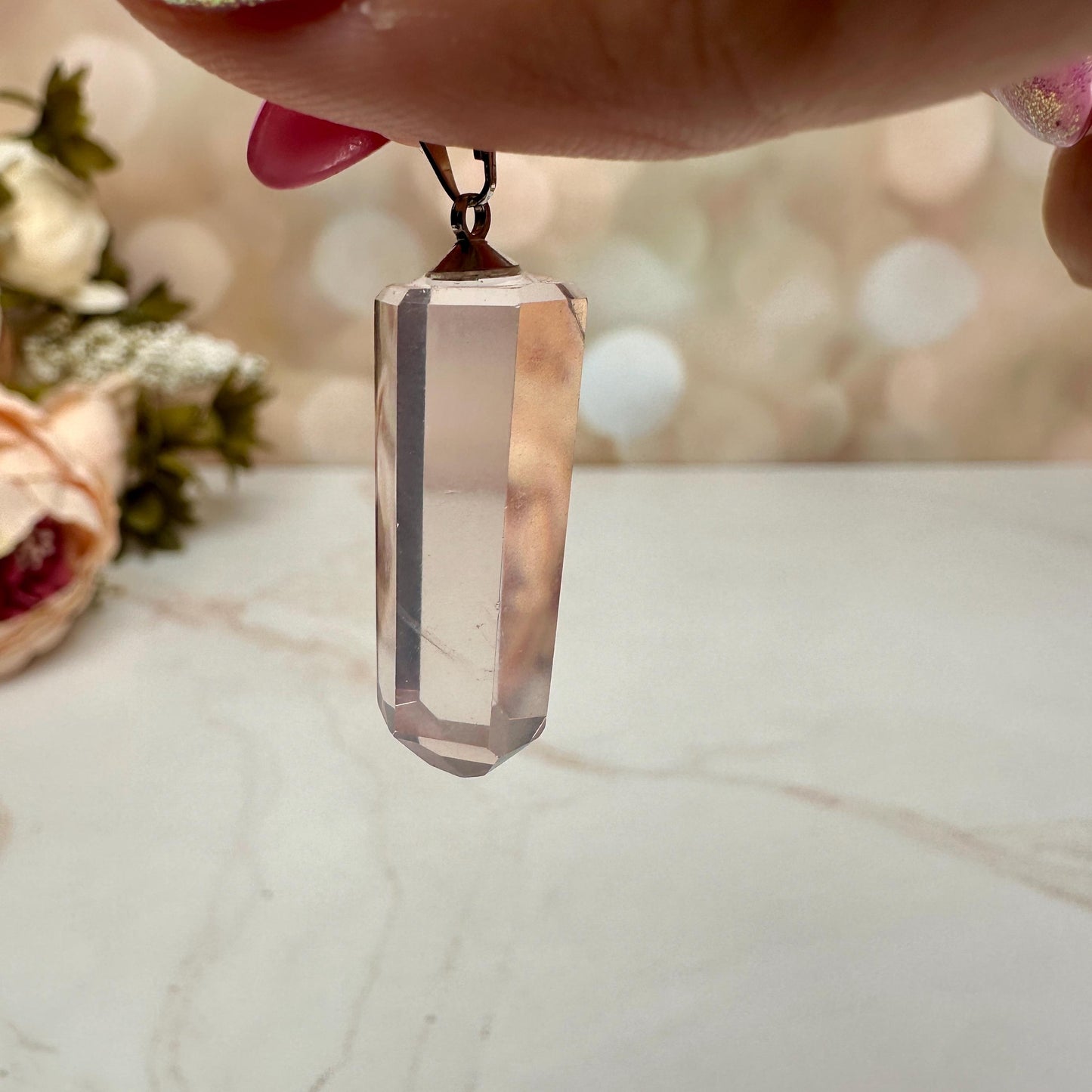 Rose quartz Crystal point pendant from Brazil