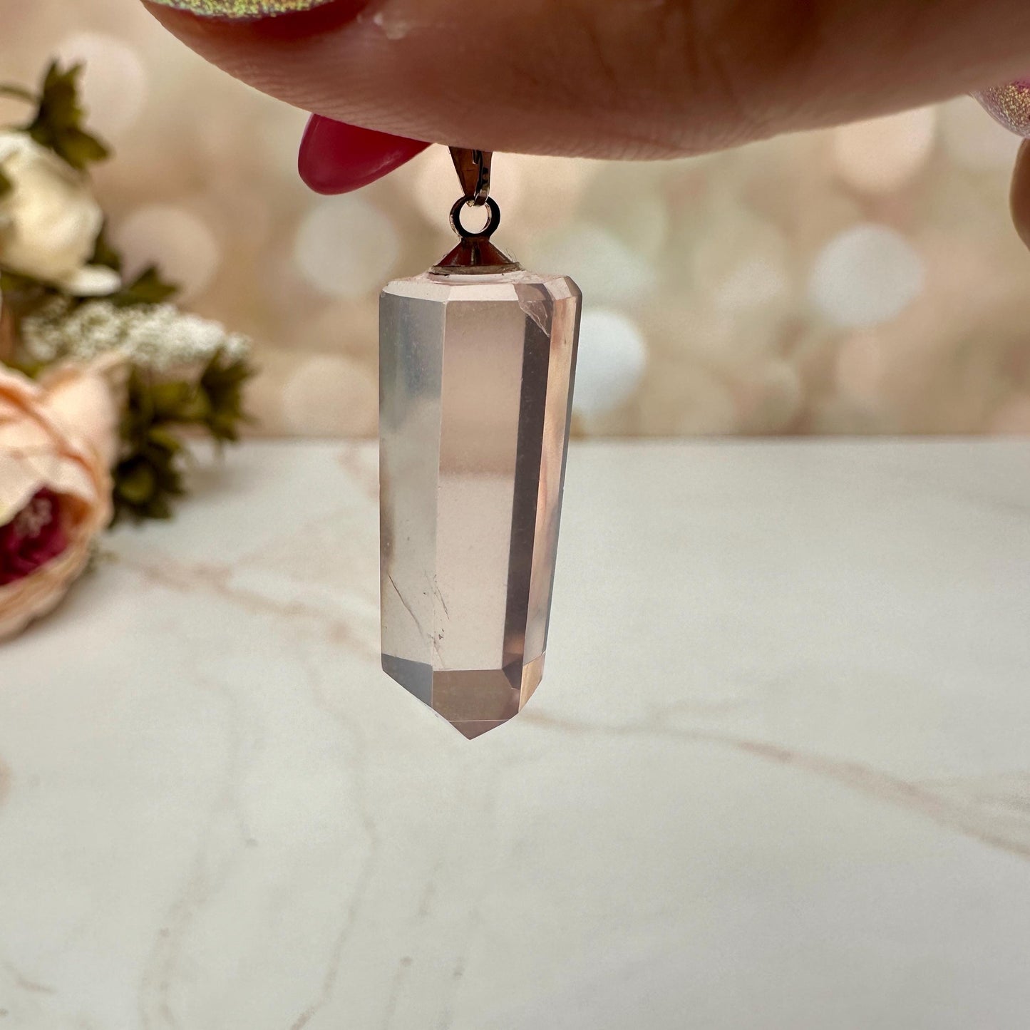 Rose quartz Crystal point pendant from Brazil