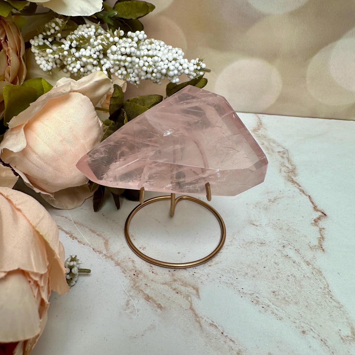 gemmy high quality pink rose Quartz on stand from Brazil aaa