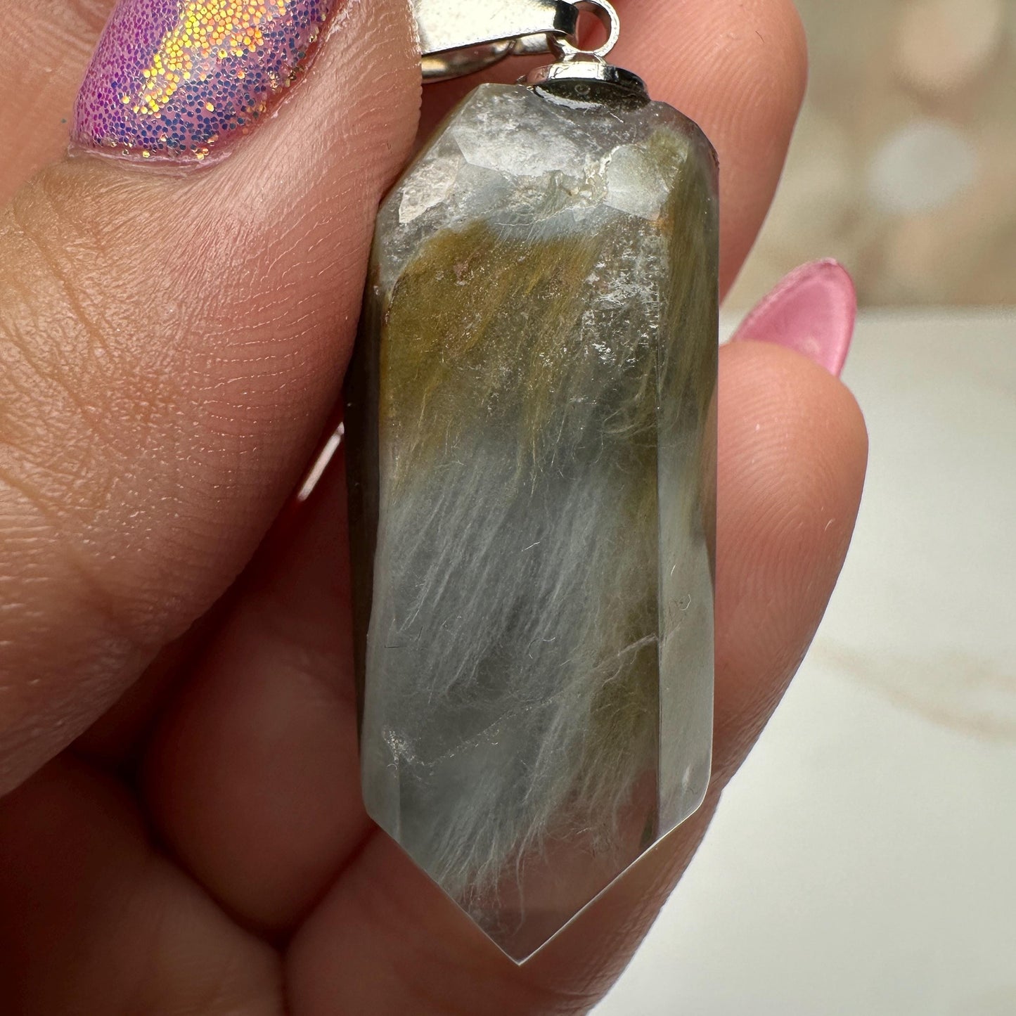 Blue Tara Quartz / Amphobile Pendant From Brazil