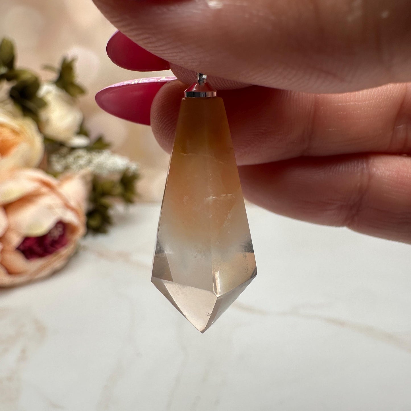 Peach/White Amphobile Quartz Pendant From Brazil