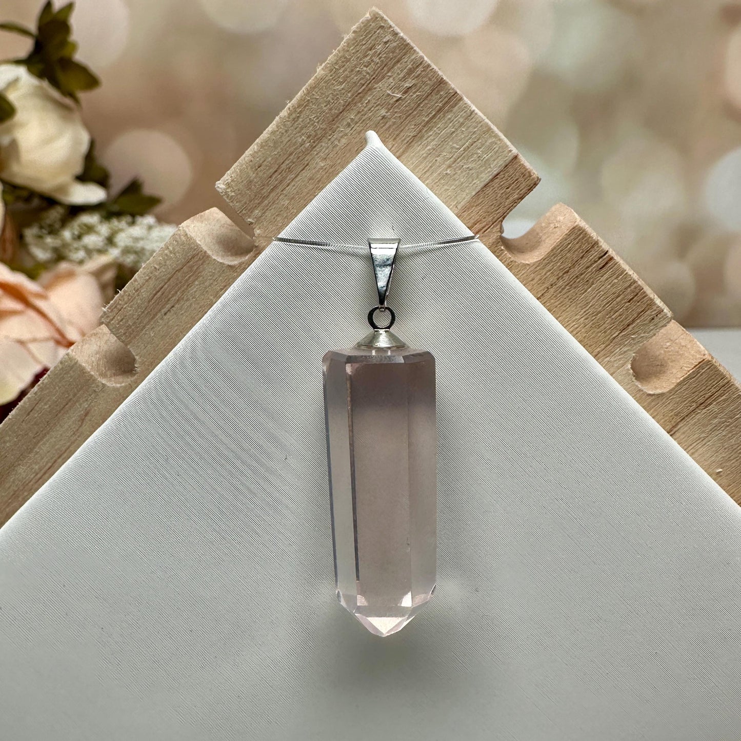 Rose quartz Crystal point pendant from Brazil