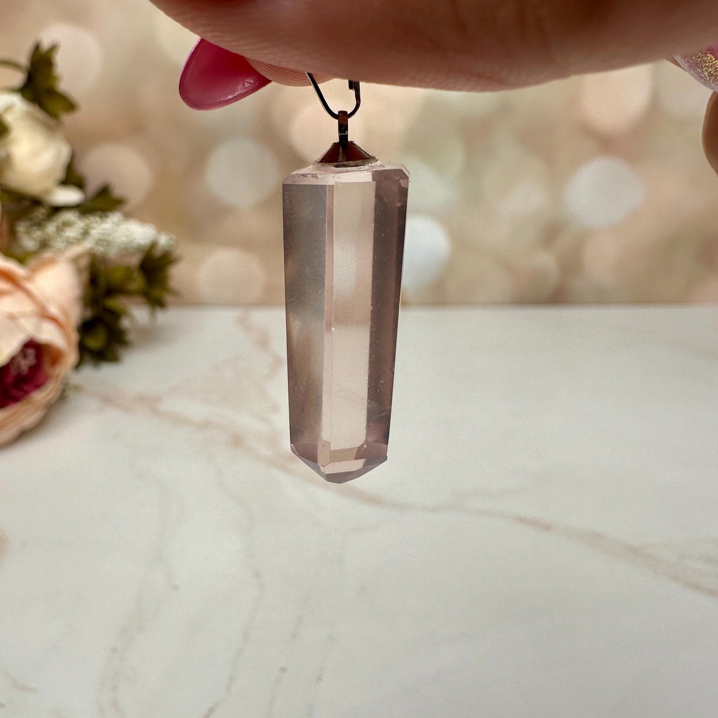 Rose quartz Crystal point pendant from Brazil