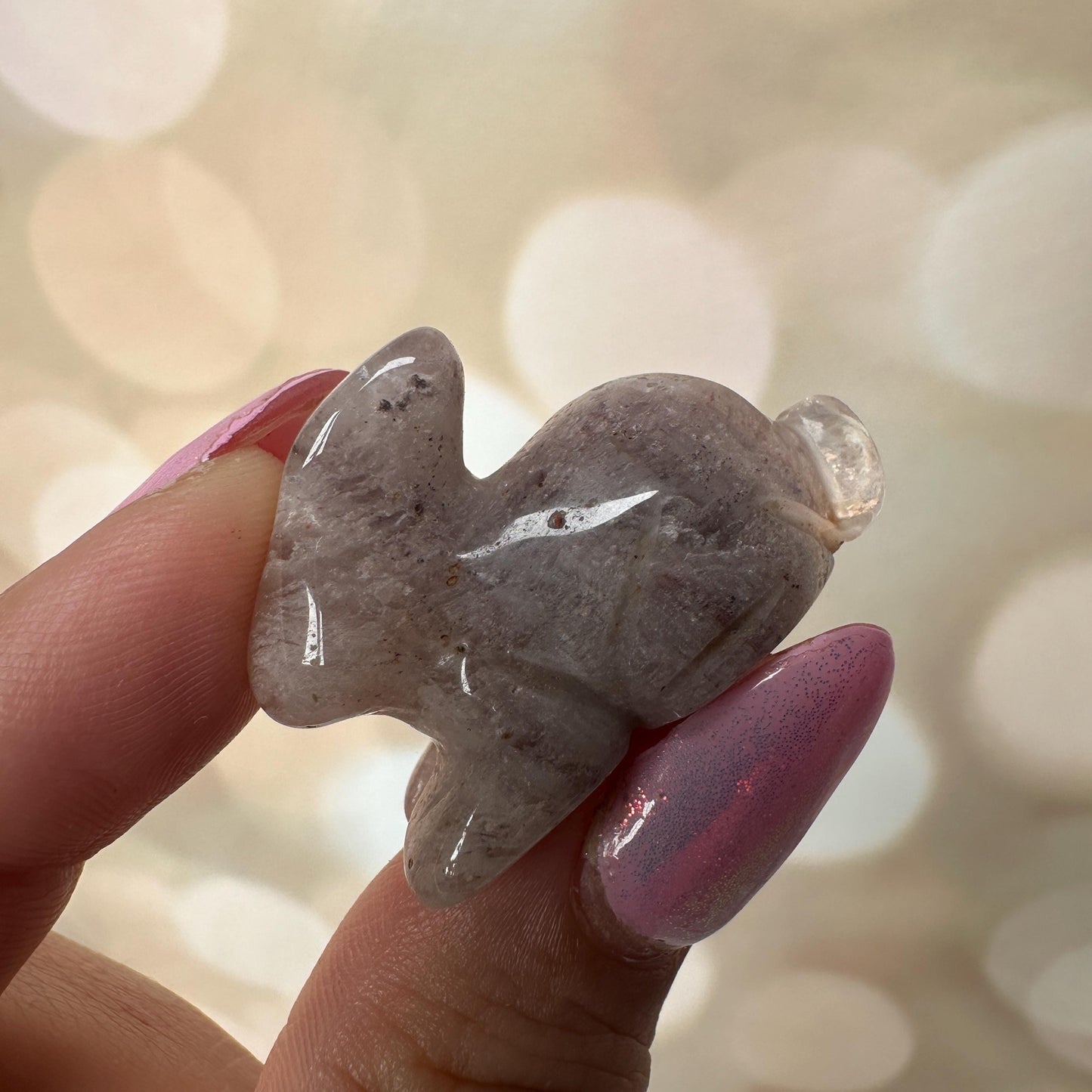 Pink Lithum Quartz Mini Rabbit Crystal Animal Carving From Brazil
