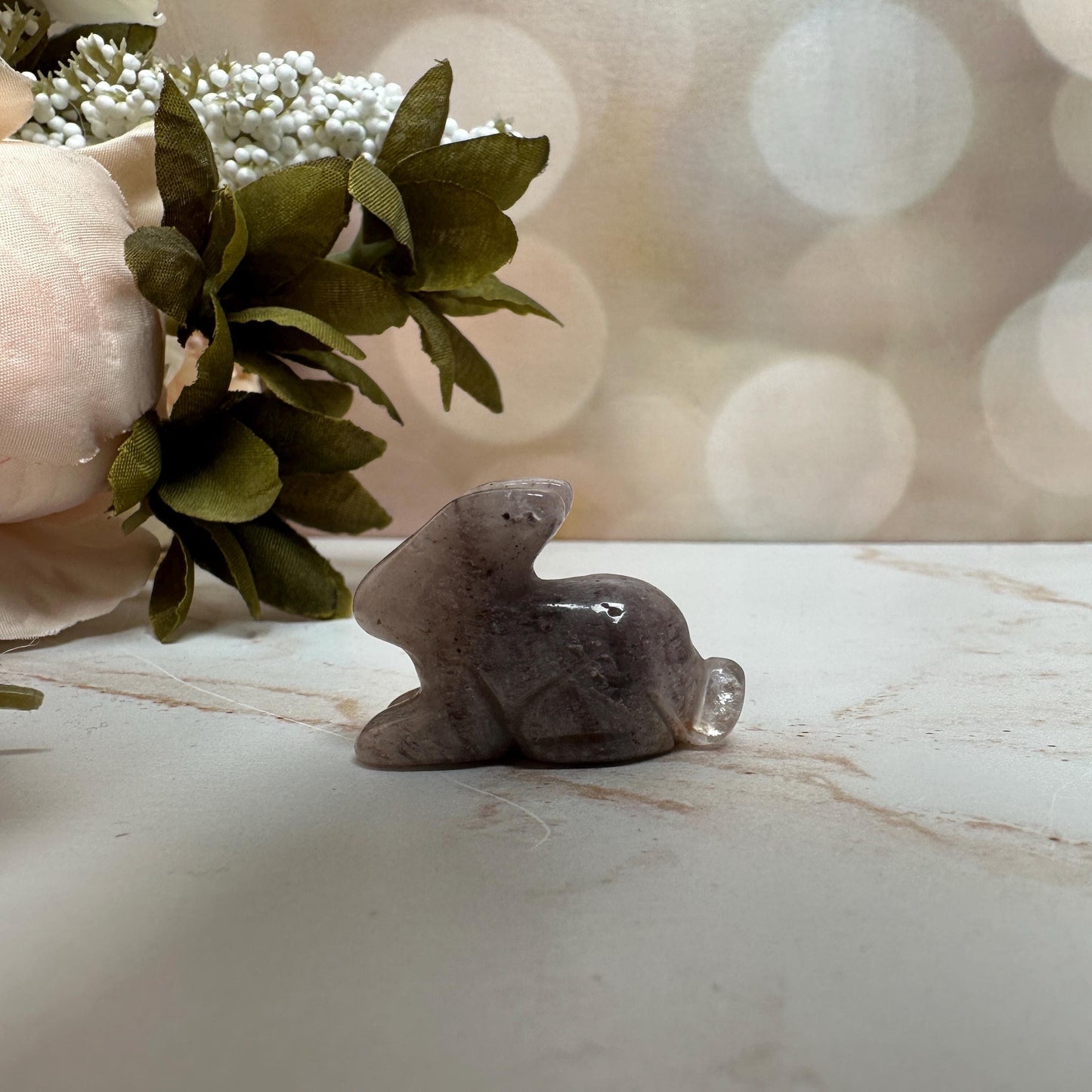 Pink Lithum Quartz Mini Rabbit Crystal Animal Carving From Brazil
