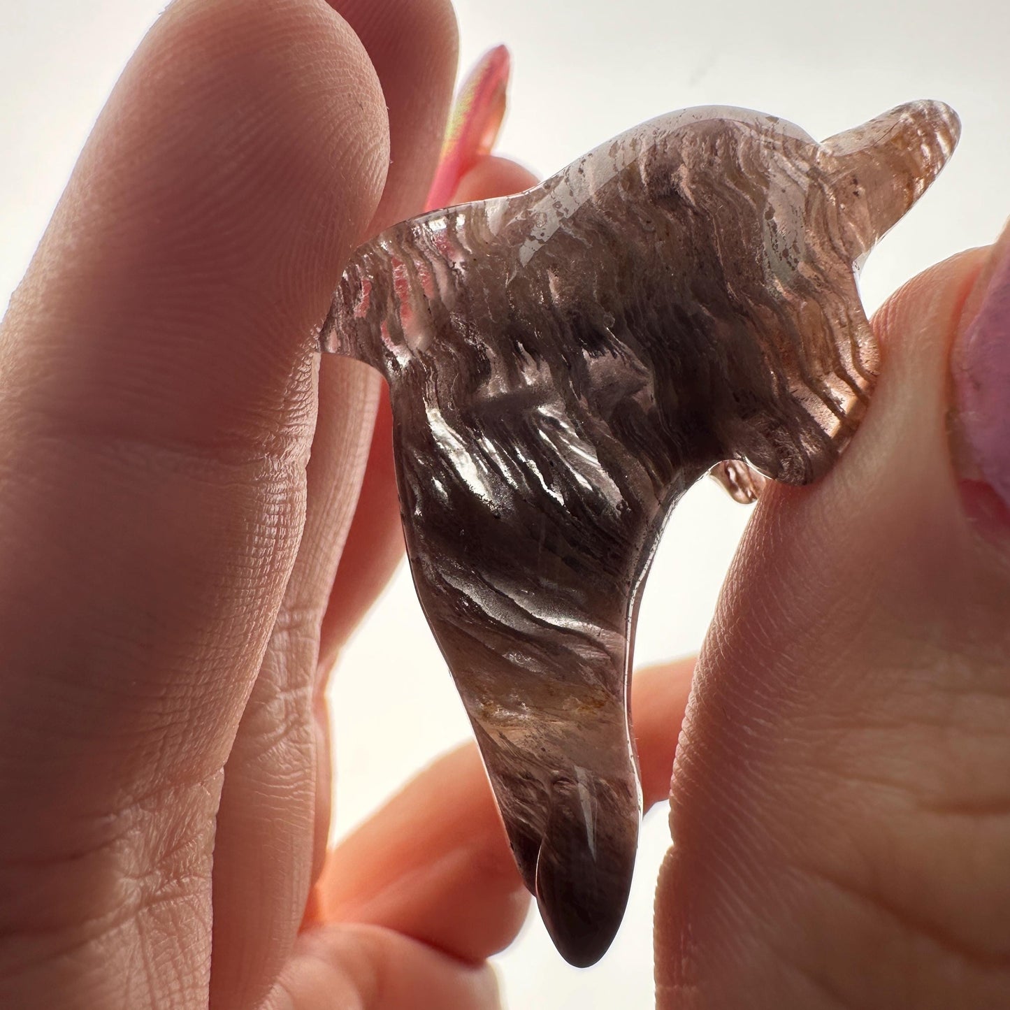 Pink Lithum Quartz Mini Dolphin Crystal Animal Carving From Brazil