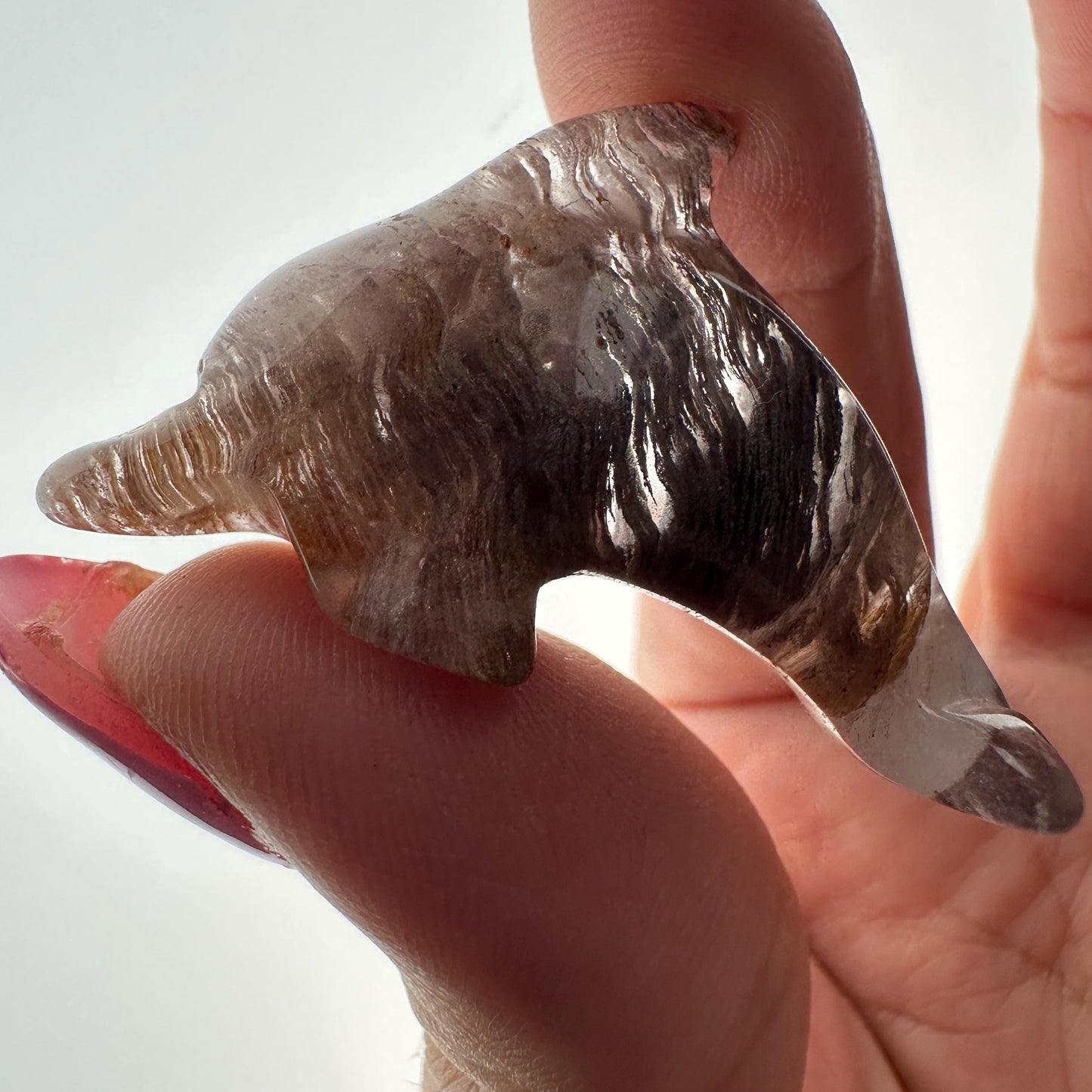 Pink Lithum Quartz Mini Dolphin Crystal Animal Carving From Brazil