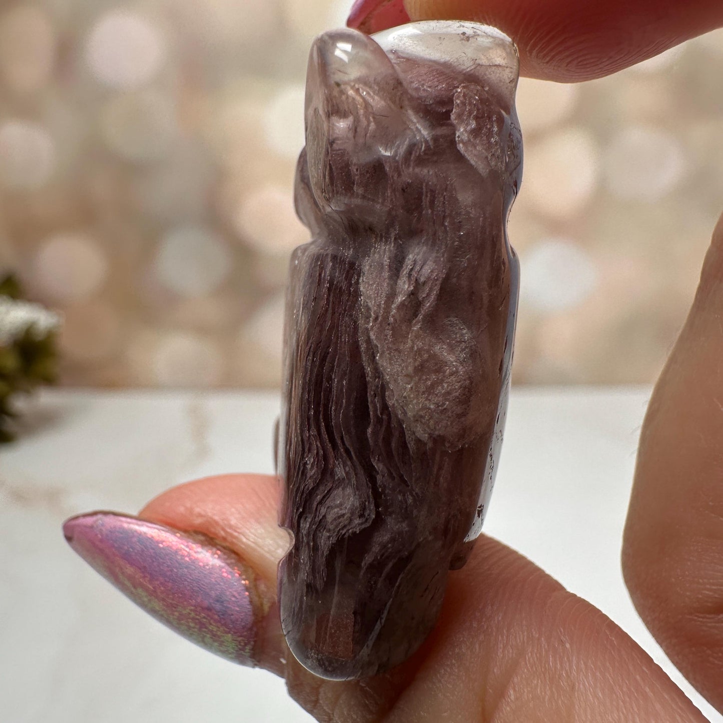 Pink Lithum Quartz Mini Owl Crystal Animal Carving From Brazil