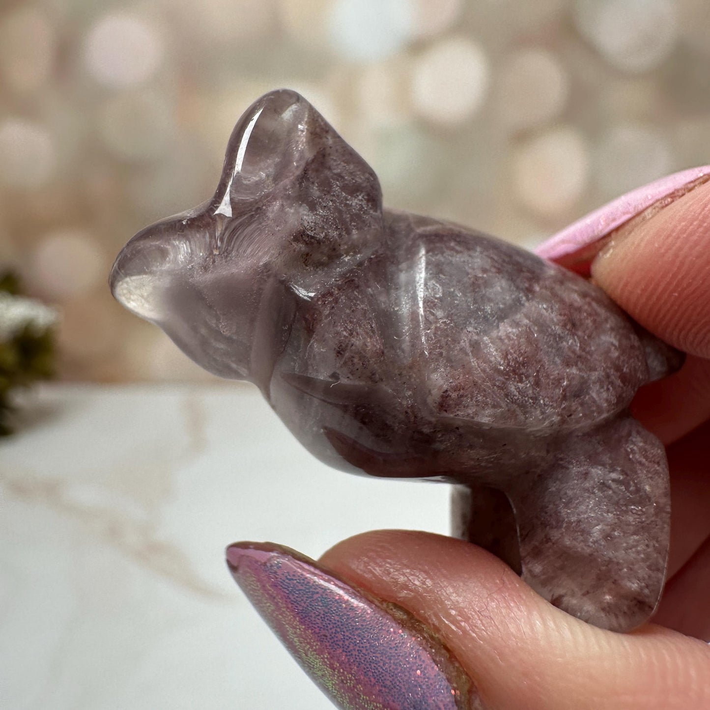 Pink Lithum Quartz Mini Owl Crystal Animal Carving From Brazil