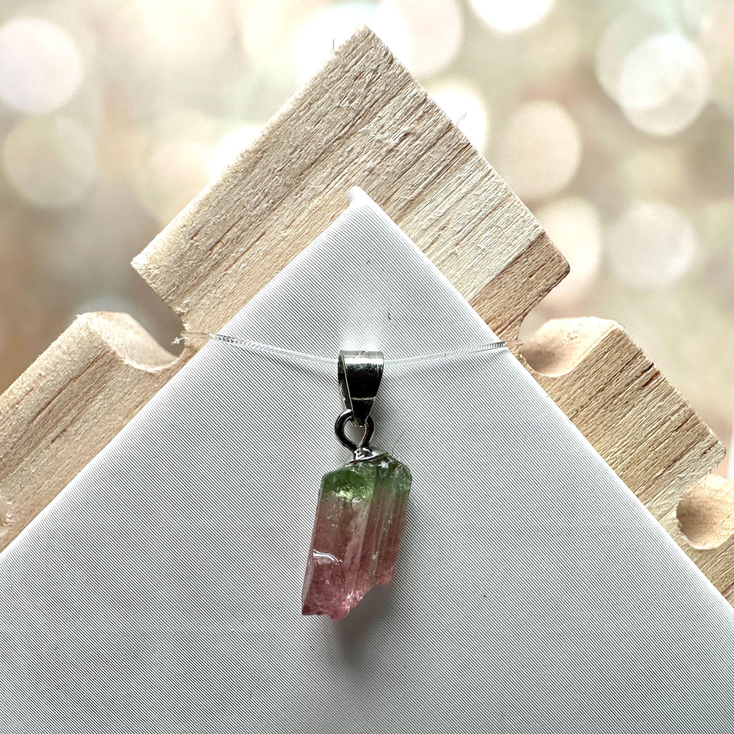 Dainty Watermelon Tourmaline Pendant | Raw High-Quality Exquisite Crystal Jewelry for Necklace