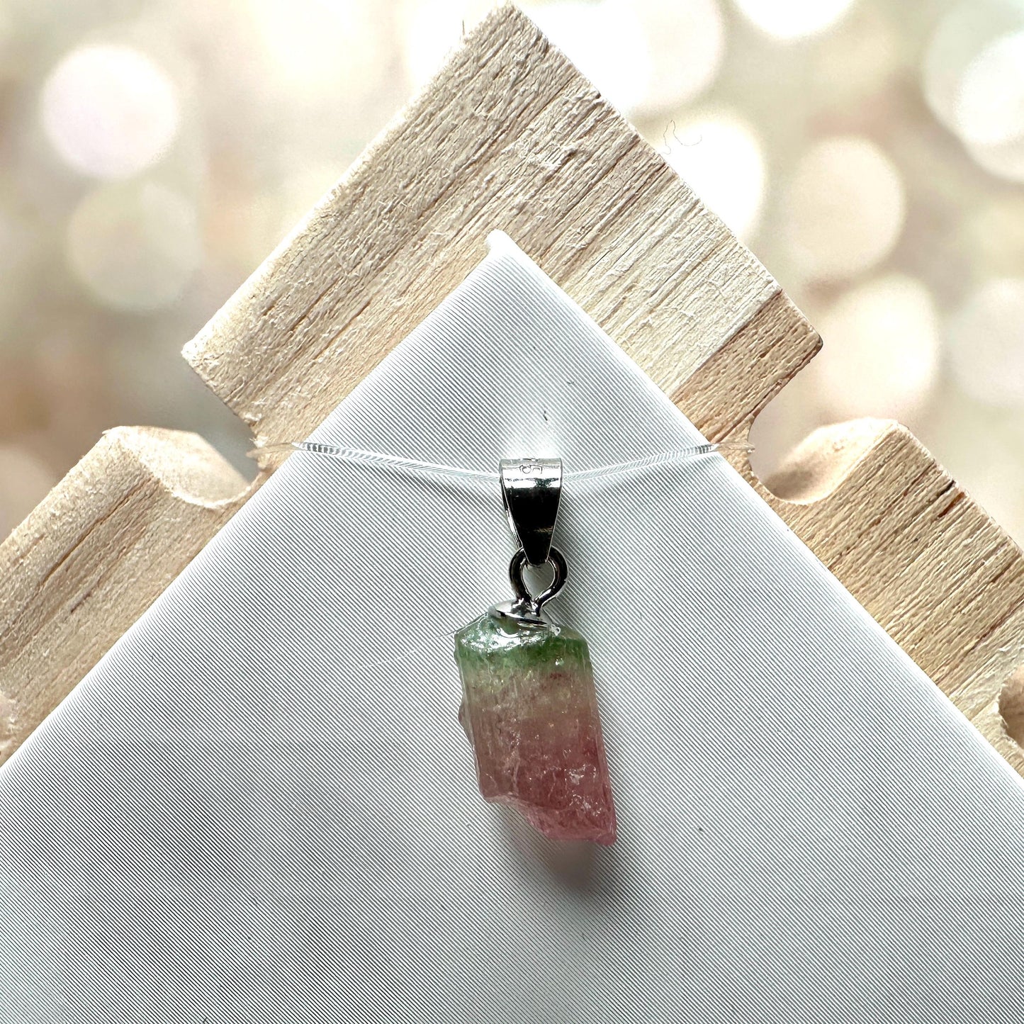 Dainty Watermelon Tourmaline Pendant | Raw High-Quality Exquisite Crystal Jewelry for Necklace