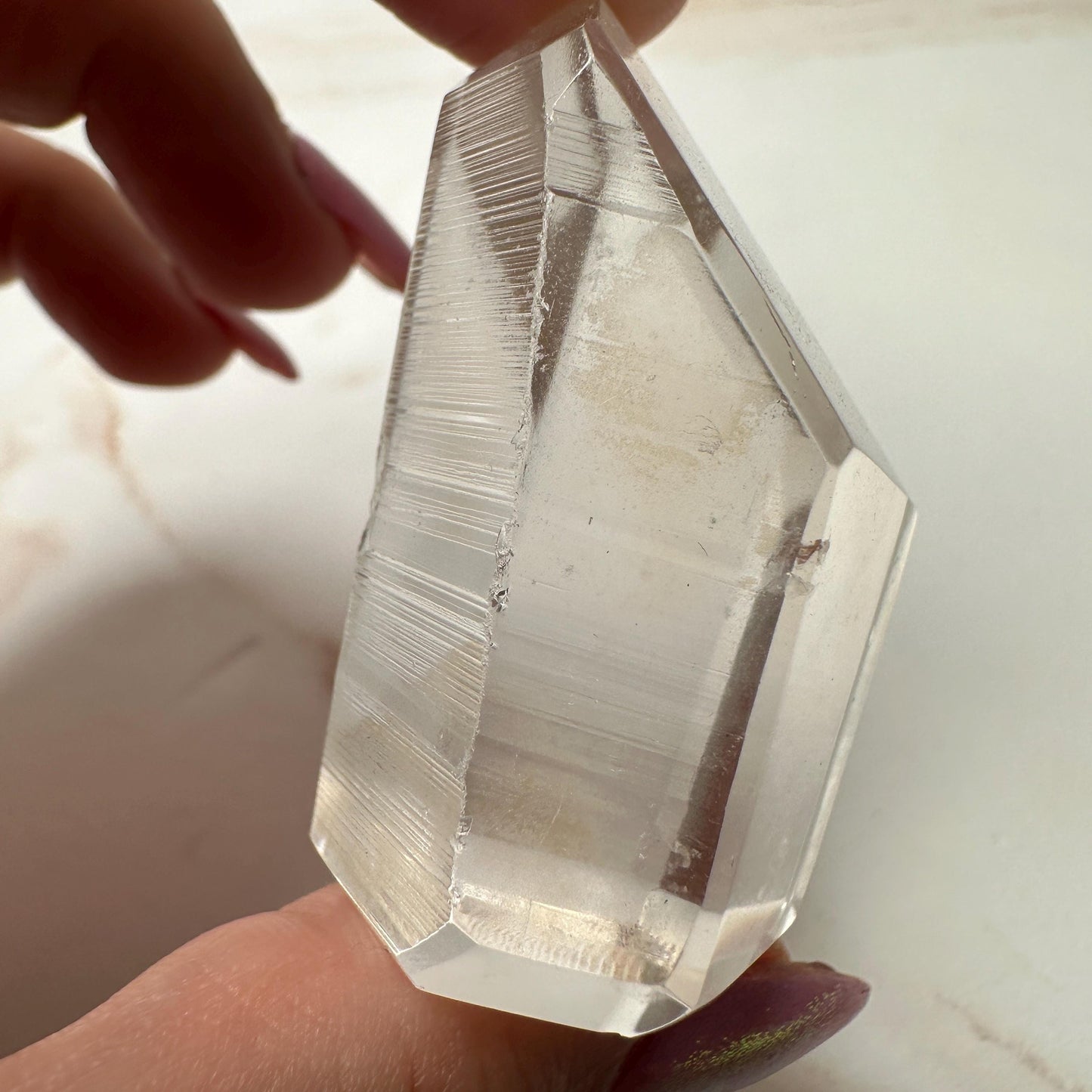 Lemurian Quartz Semi Polished Point | On Custom Gold Stand From Brazil