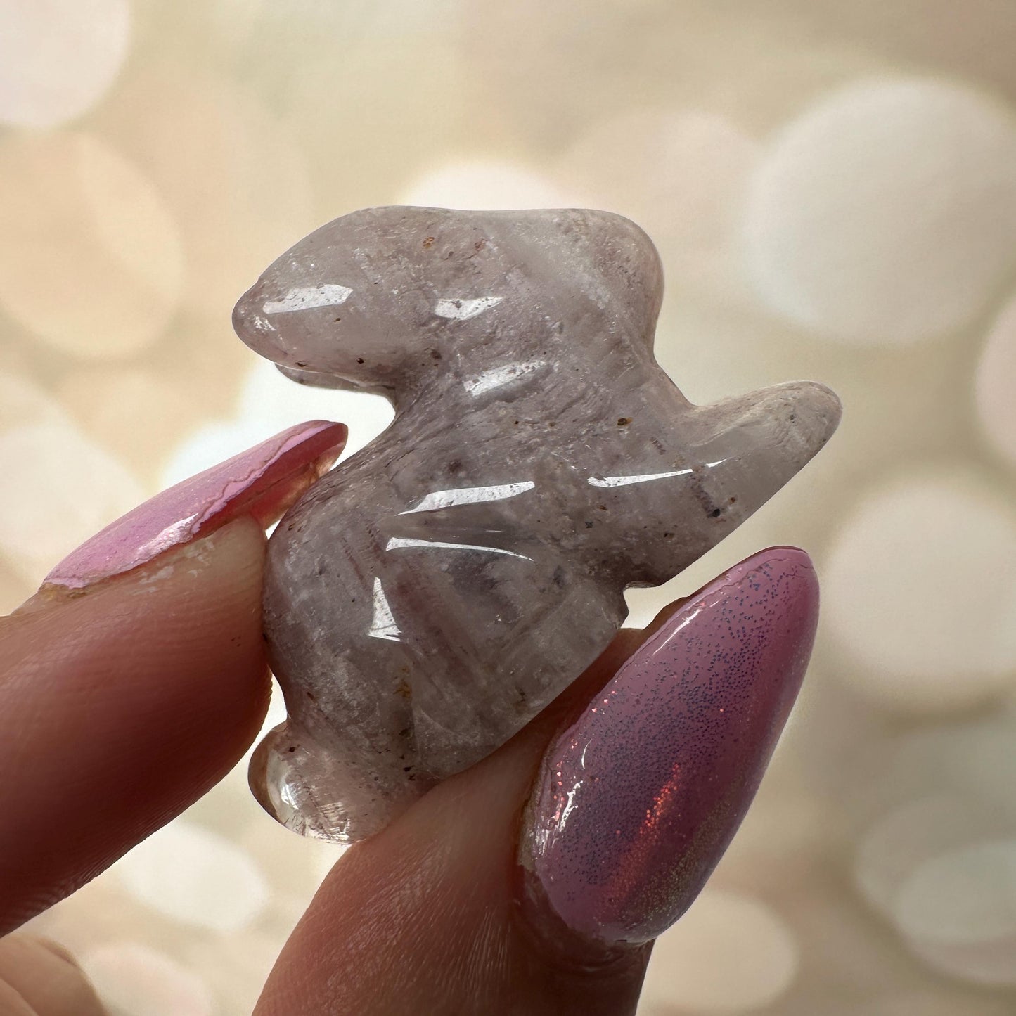 Pink Lithum Quartz Mini Rabbit Crystal Animal Carving From Brazil