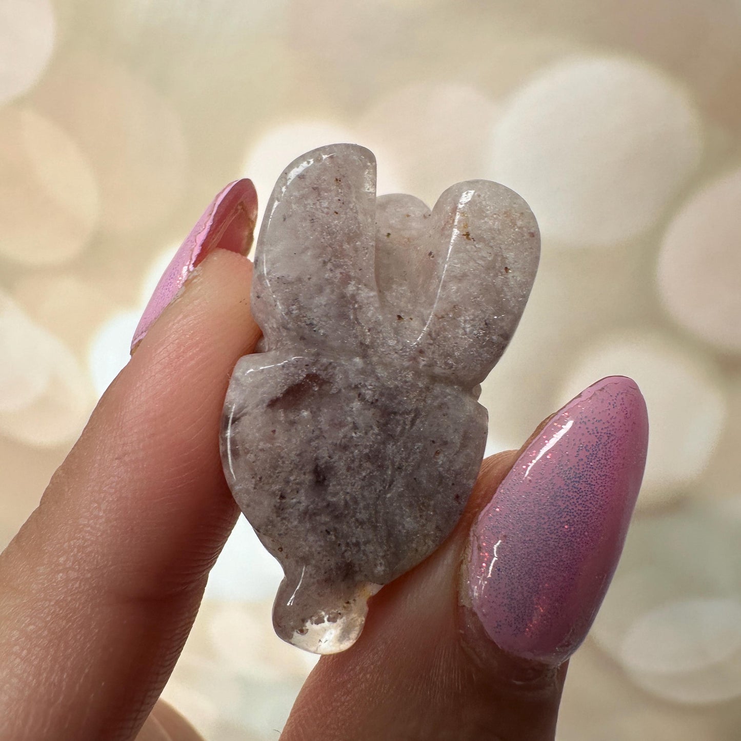 Pink Lithum Quartz Mini Rabbit Crystal Animal Carving From Brazil