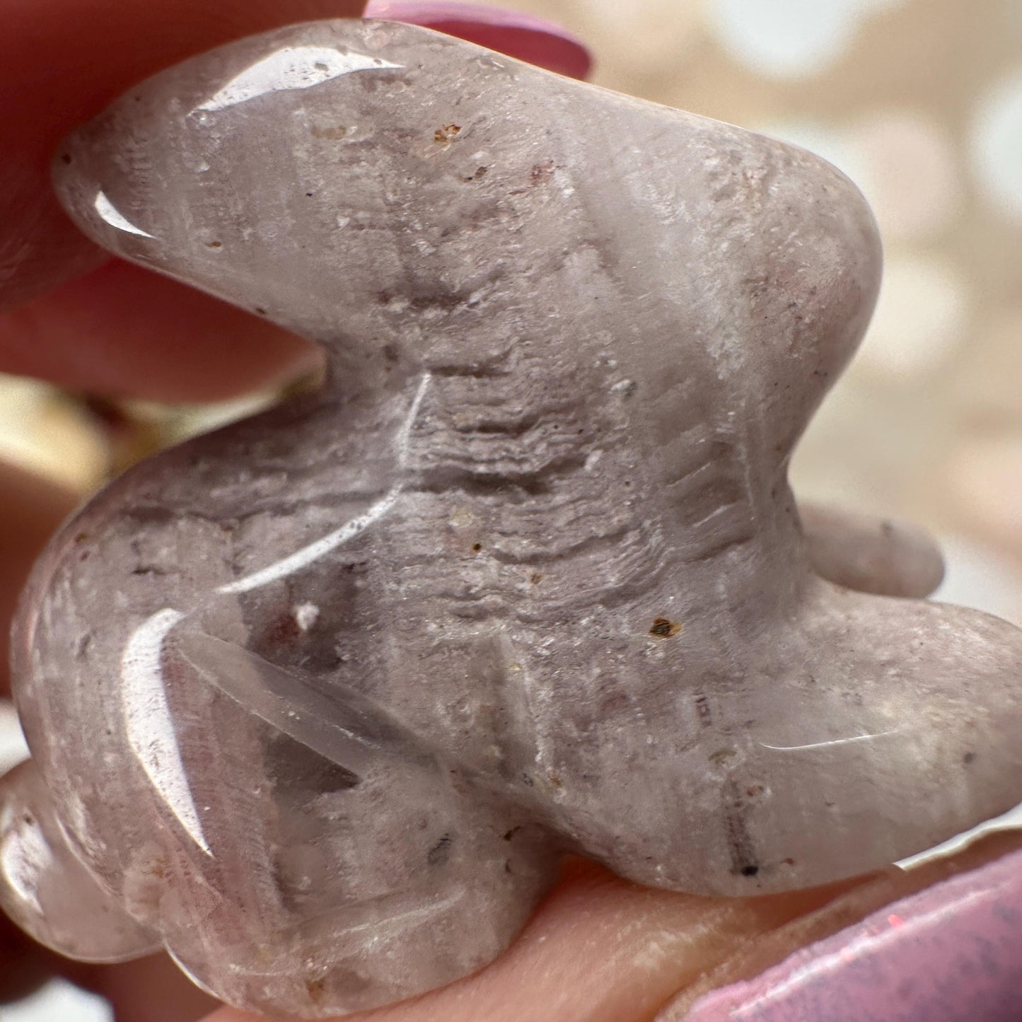 Pink Lithum Quartz Mini Rabbit Crystal Animal Carving From Brazil