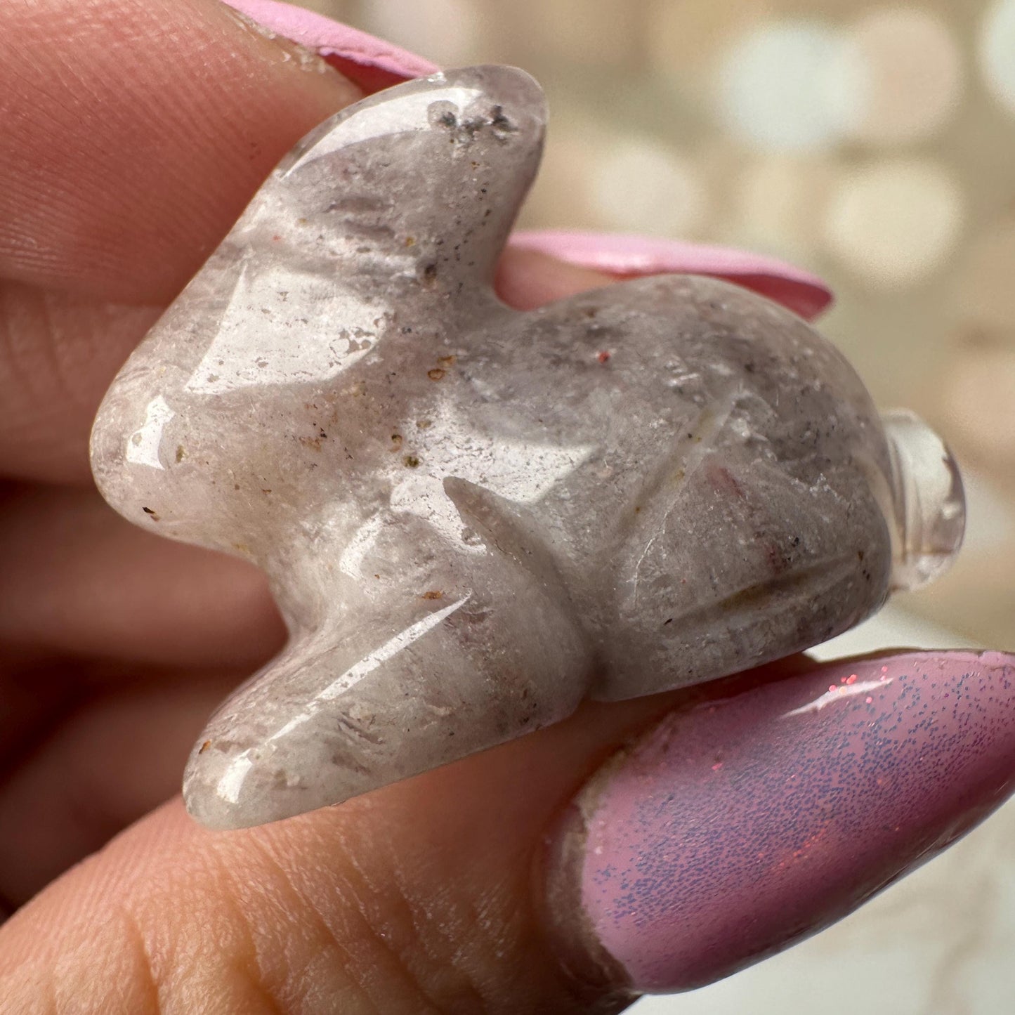 Pink Lithum Quartz Mini Rabbit Crystal Animal Carving From Brazil