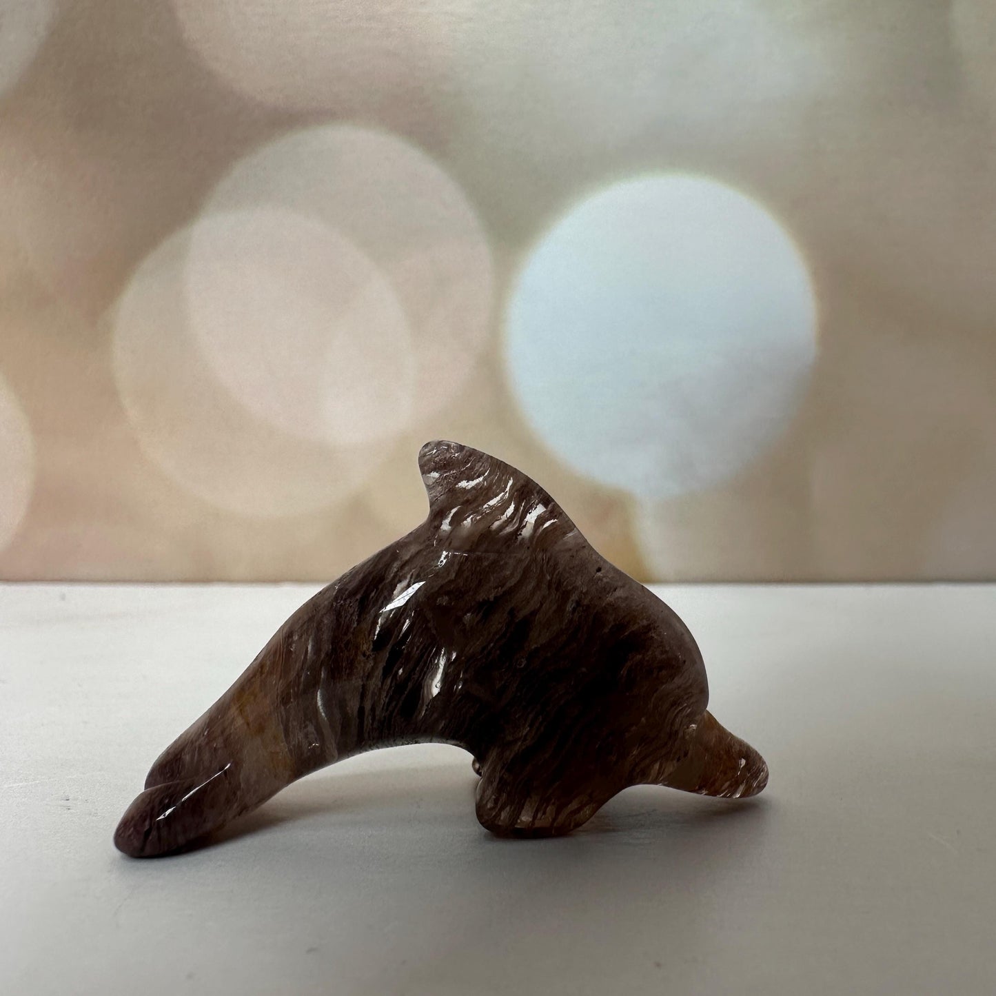 Pink Lithum Quartz Mini Dolphin Crystal Animal Carving From Brazil