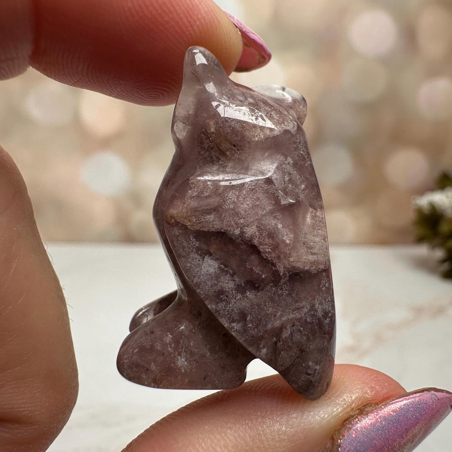 Pink Lithum Quartz Mini Owl Crystal Animal Carving From Brazil