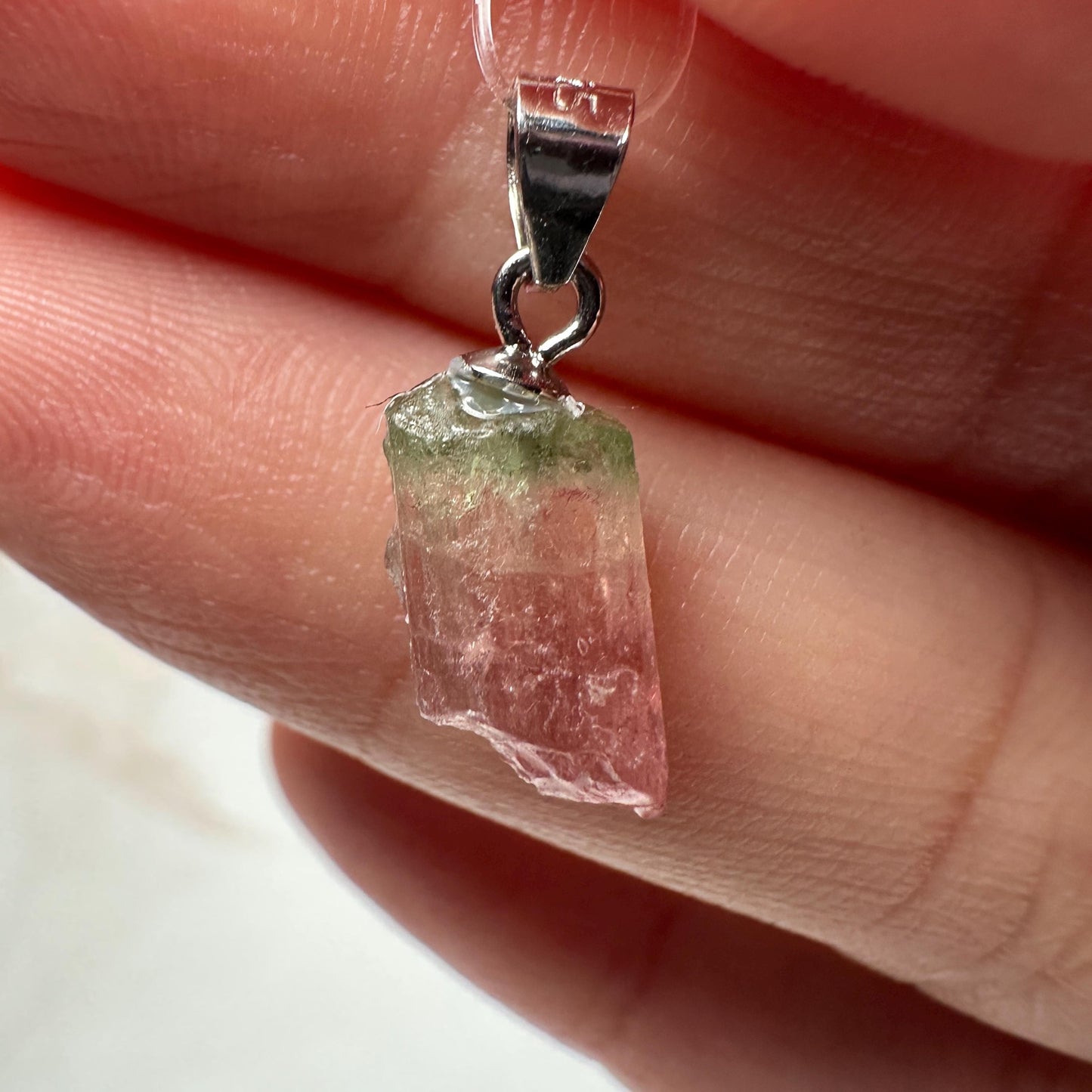 Dainty Watermelon Tourmaline Pendant | Raw High-Quality Exquisite Crystal Jewelry for Necklace