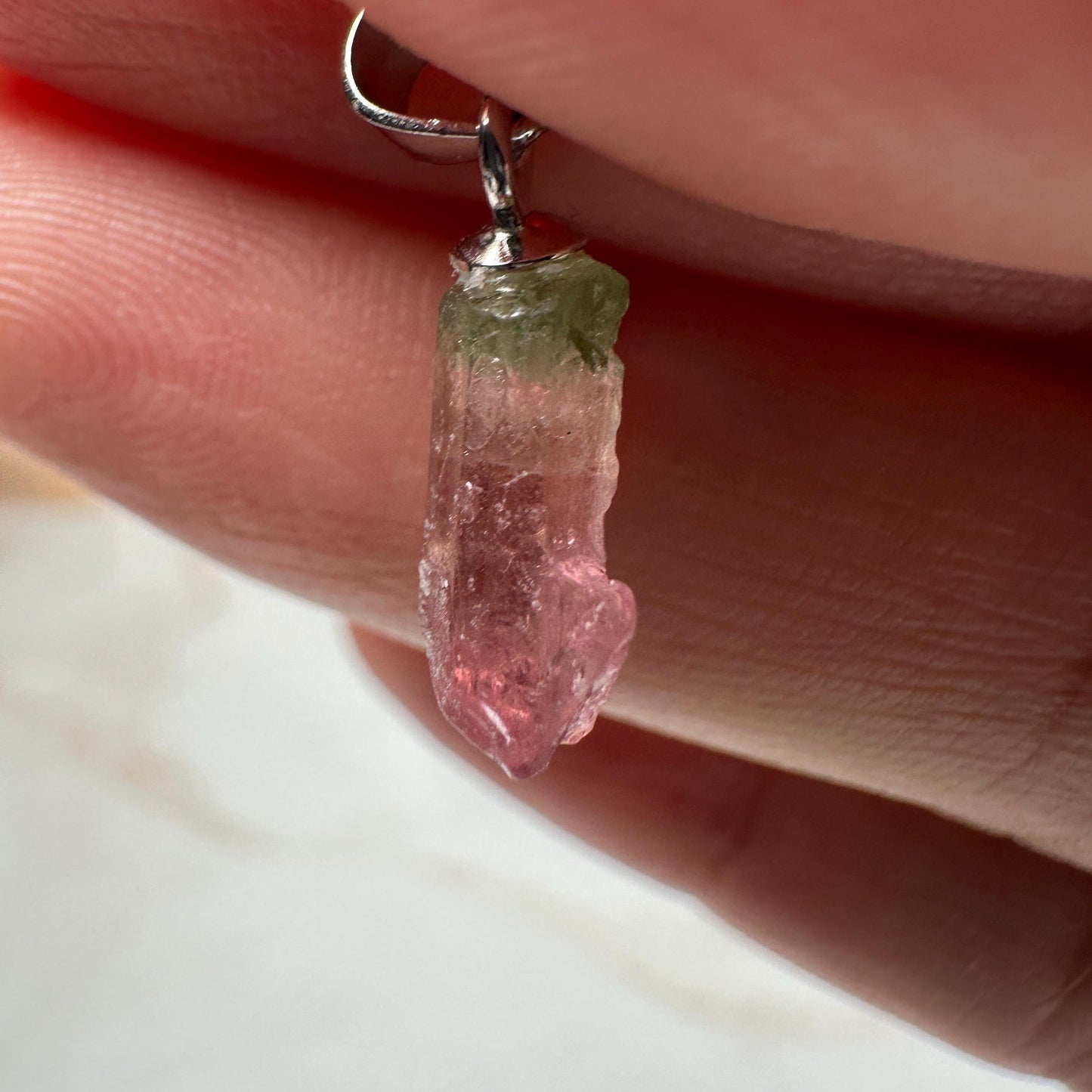 Dainty Watermelon Tourmaline Pendant | Raw High-Quality Exquisite Crystal Jewelry for Necklace