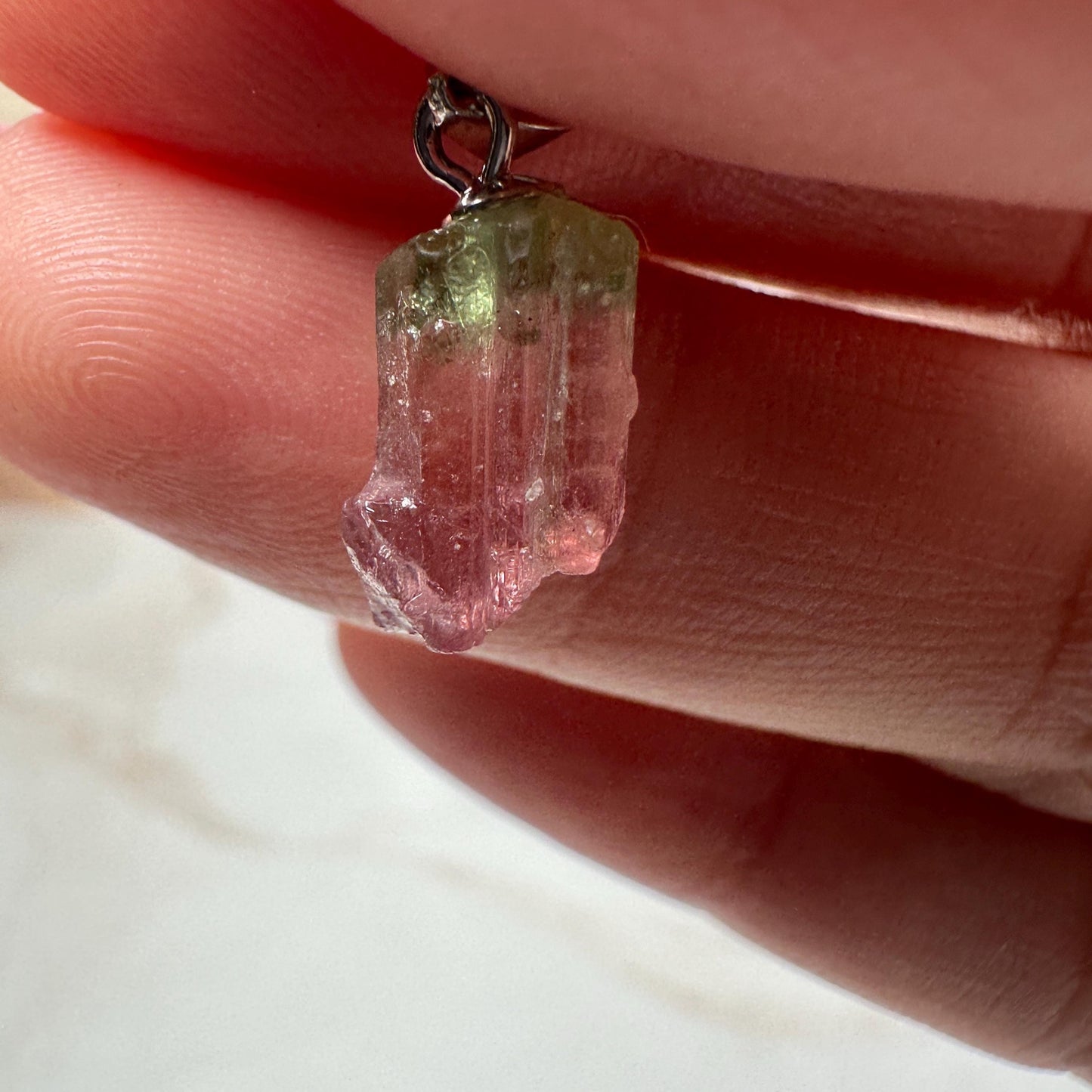 Dainty Watermelon Tourmaline Pendant | Raw High-Quality Exquisite Crystal Jewelry for Necklace