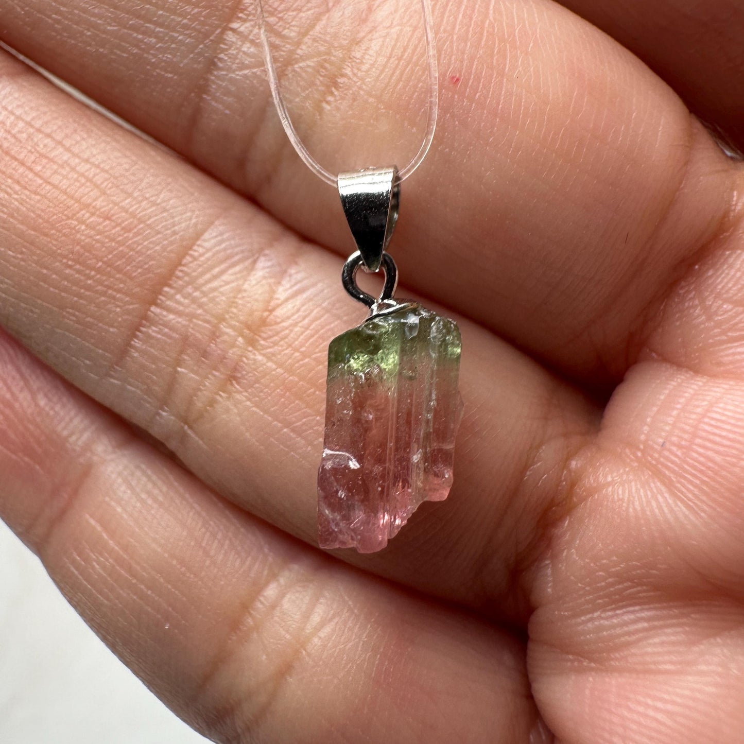 Dainty Watermelon Tourmaline Pendant | Raw High-Quality Exquisite Crystal Jewelry for Necklace