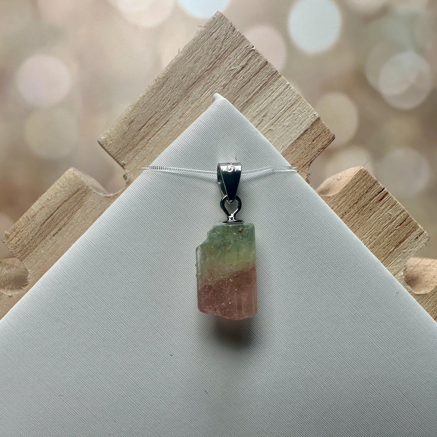 Dainty Watermelon Tourmaline Pendant | Raw High-Quality 925 Silver Crystal Jewelry for Necklace