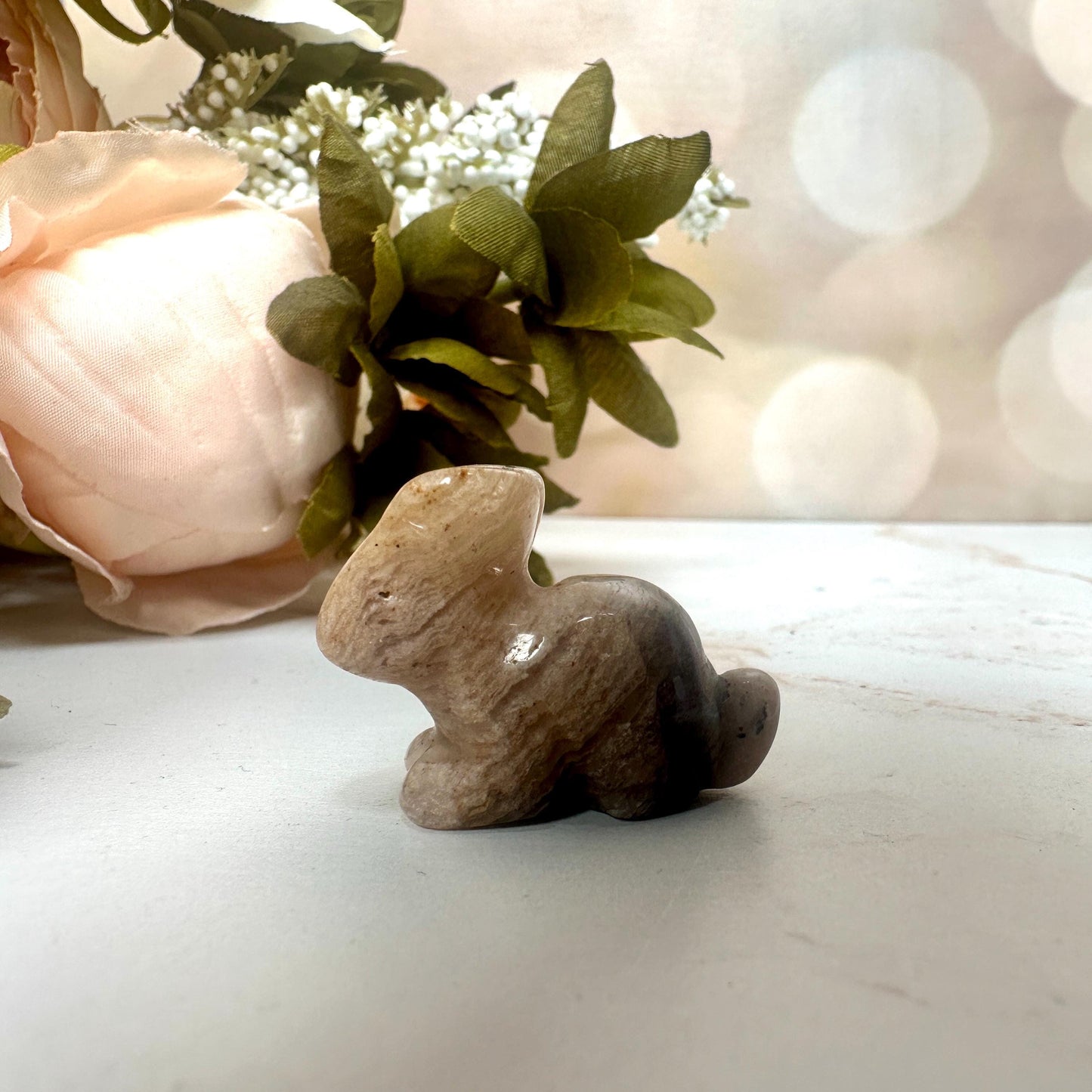 Pink Lithum Quartz Mini Rabbit Crystal Animal Carving From Brazil