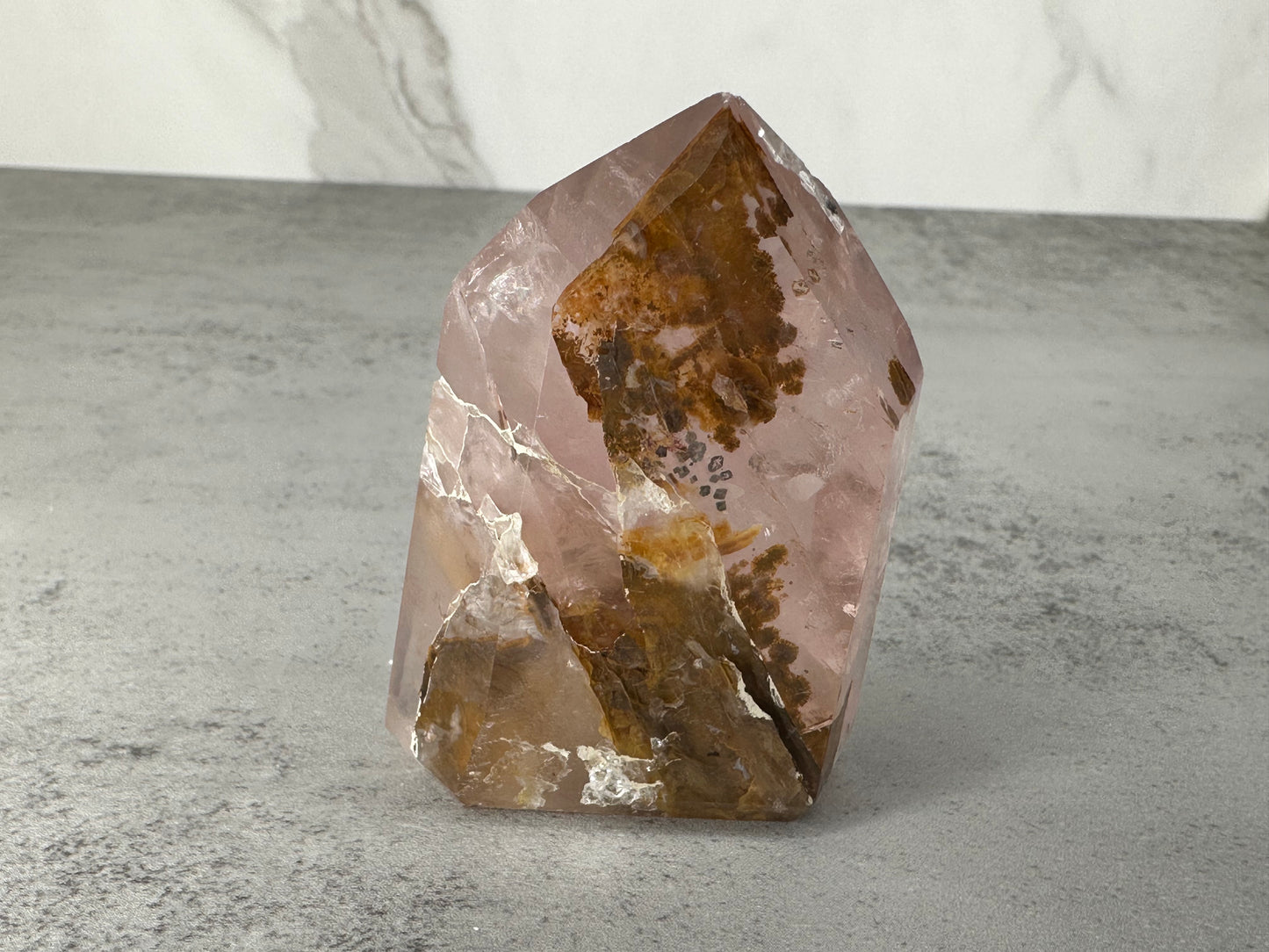 Beautiful Rose Quartz with Golden Healer Tower/Point From Brazil