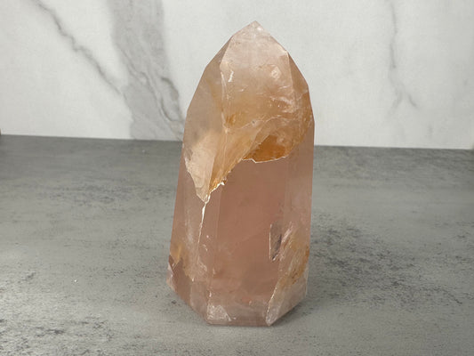 Alluring Rose Quartz with Golden Healer Tower/Point High-Quality Crystal From Brazil