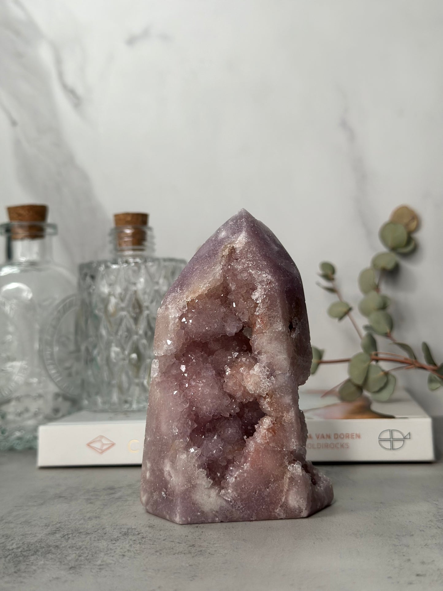 Pink Amethyst Tower/Point High-Quality Extra Druzy Purple Bubble Botryoidal Crystal From Brazil