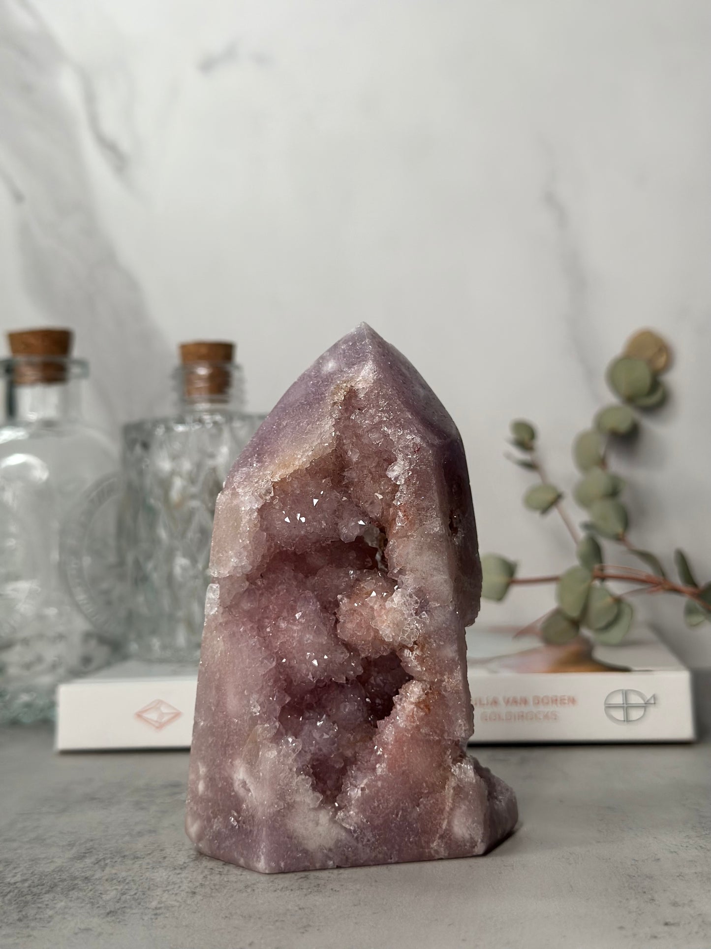 Pink Amethyst Tower/Point High-Quality Extra Druzy Purple Bubble Botryoidal Crystal From Brazil