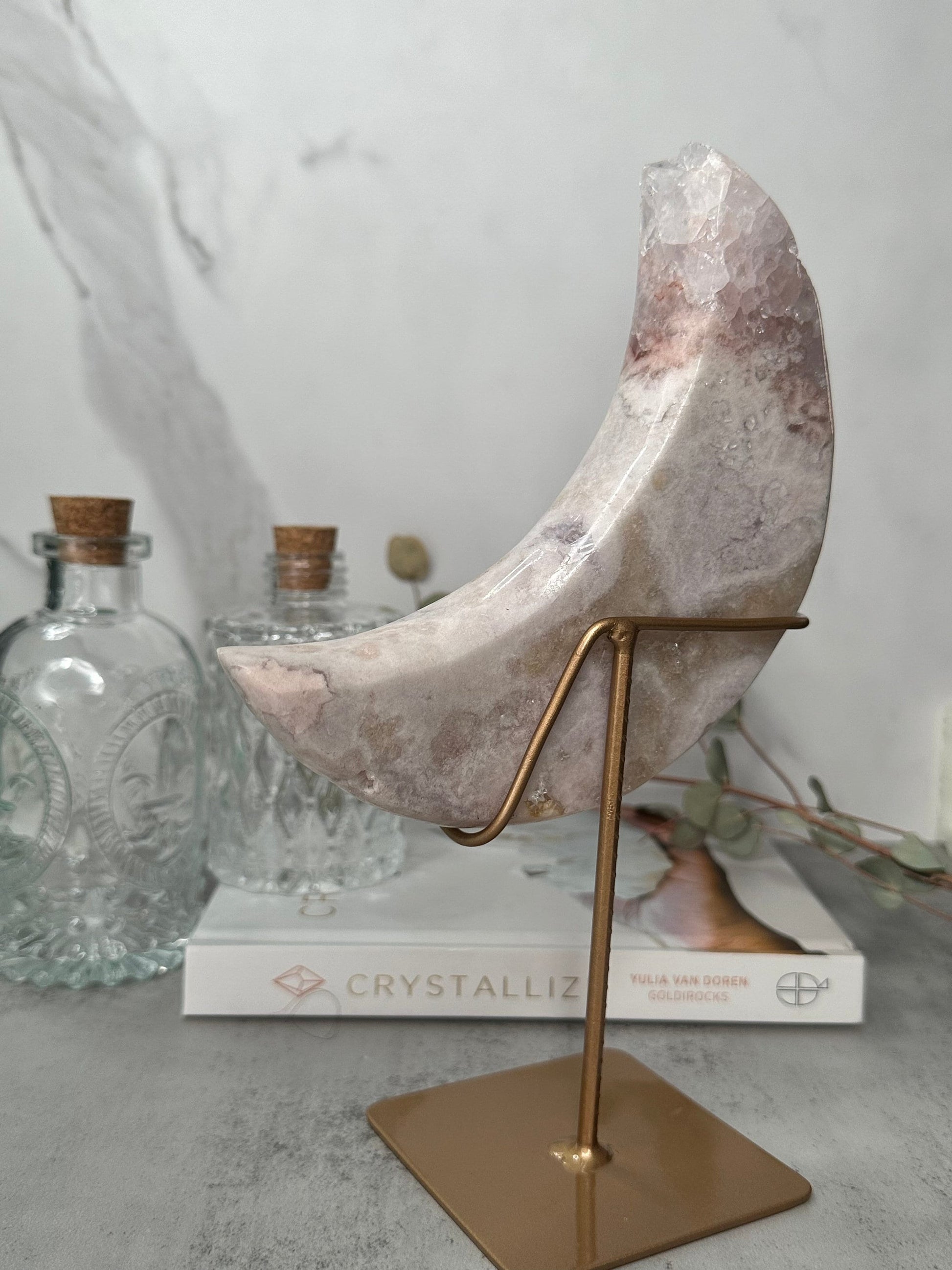Stunning | Pink Amethyst Moon | Statement Piece | Custom Stand | High-Quality | Genuine | From Brazil