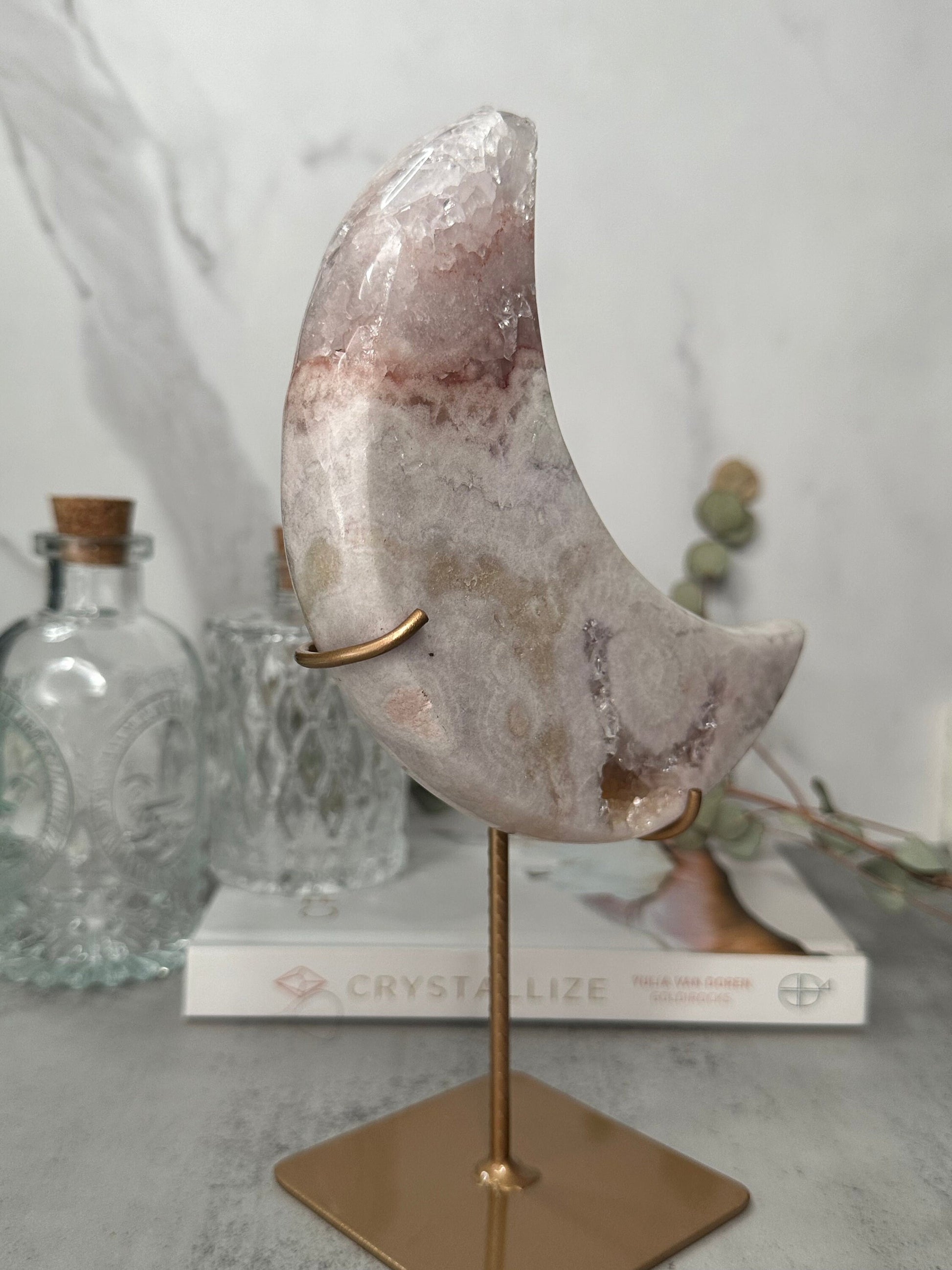 Stunning | Pink Amethyst Moon | Statement Piece | Custom Stand | High-Quality | Genuine | From Brazil