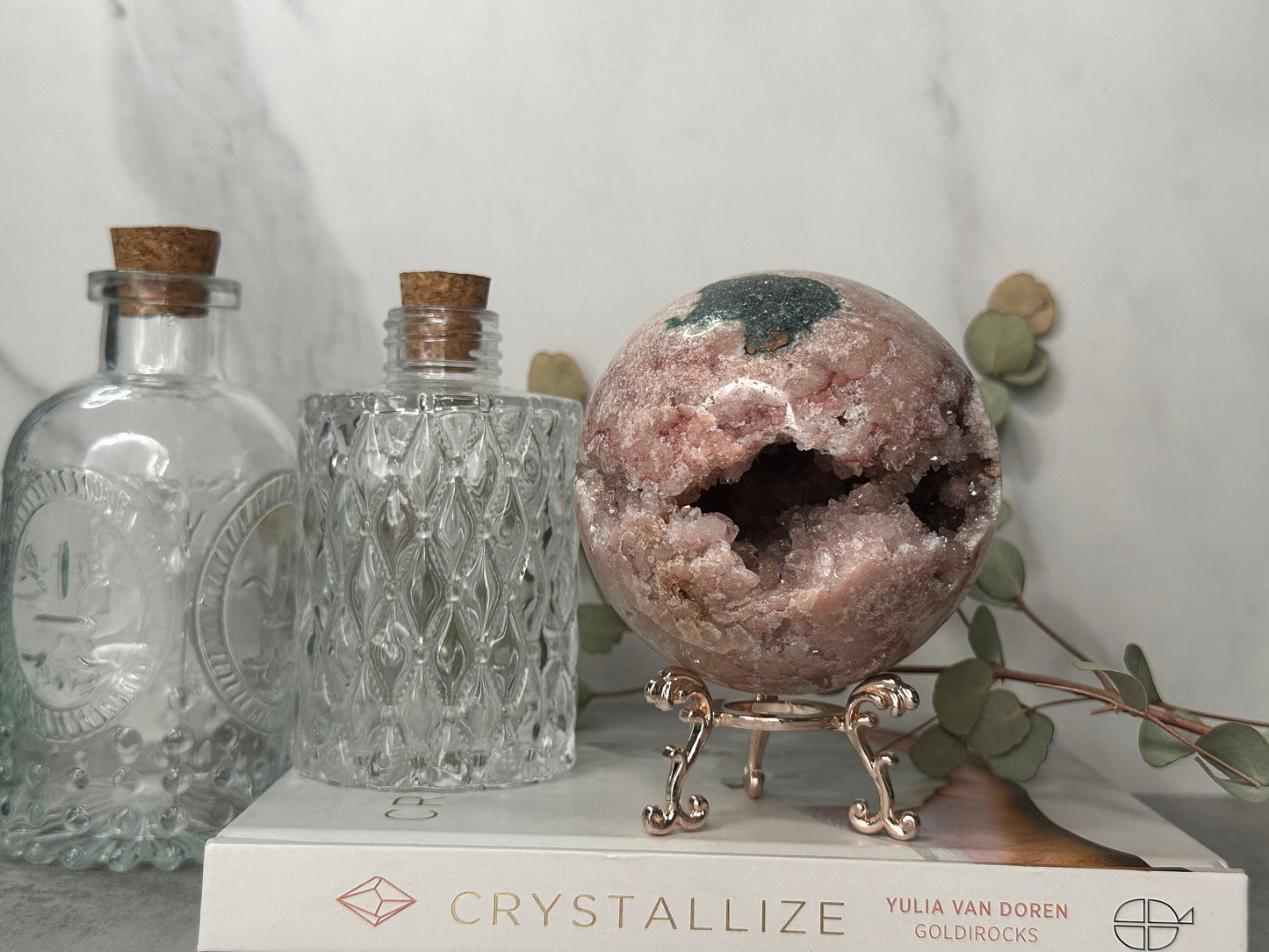 Elegant | Large | Jasper | Druzy | Pink Amethyst Sphere | Statement Piece | Rose Gold Stand | High-Quality | Genuine | From Brazil