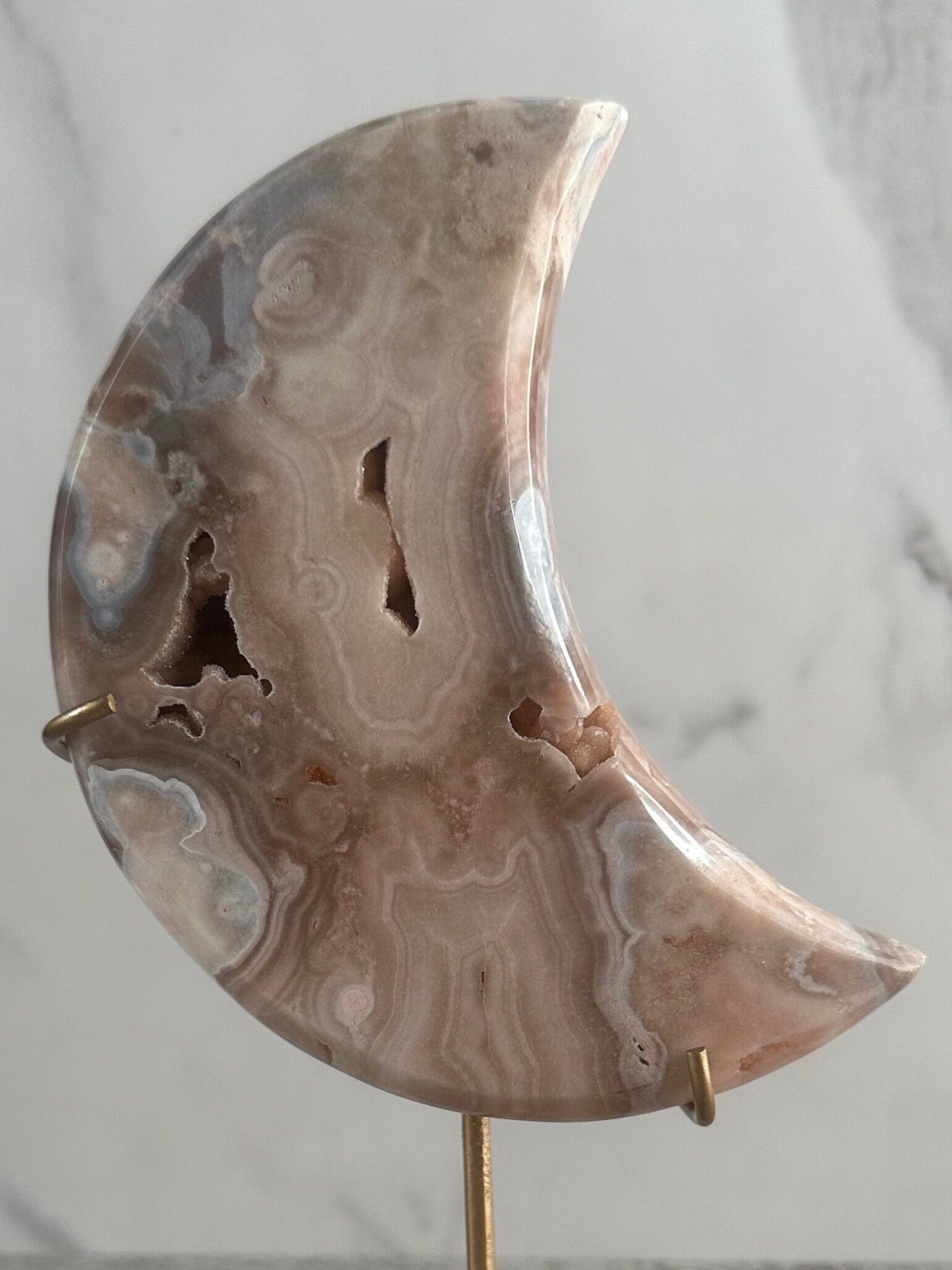 Pink Amethyst Moon On Custom Stand High-Quality Genuine Crystal Statement Piece From Brazil