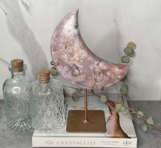 Beautiful Pink Amethyst Quartz Moon From Brazil On Custom Stand High-Quality Genuine Crystal Statement Piece