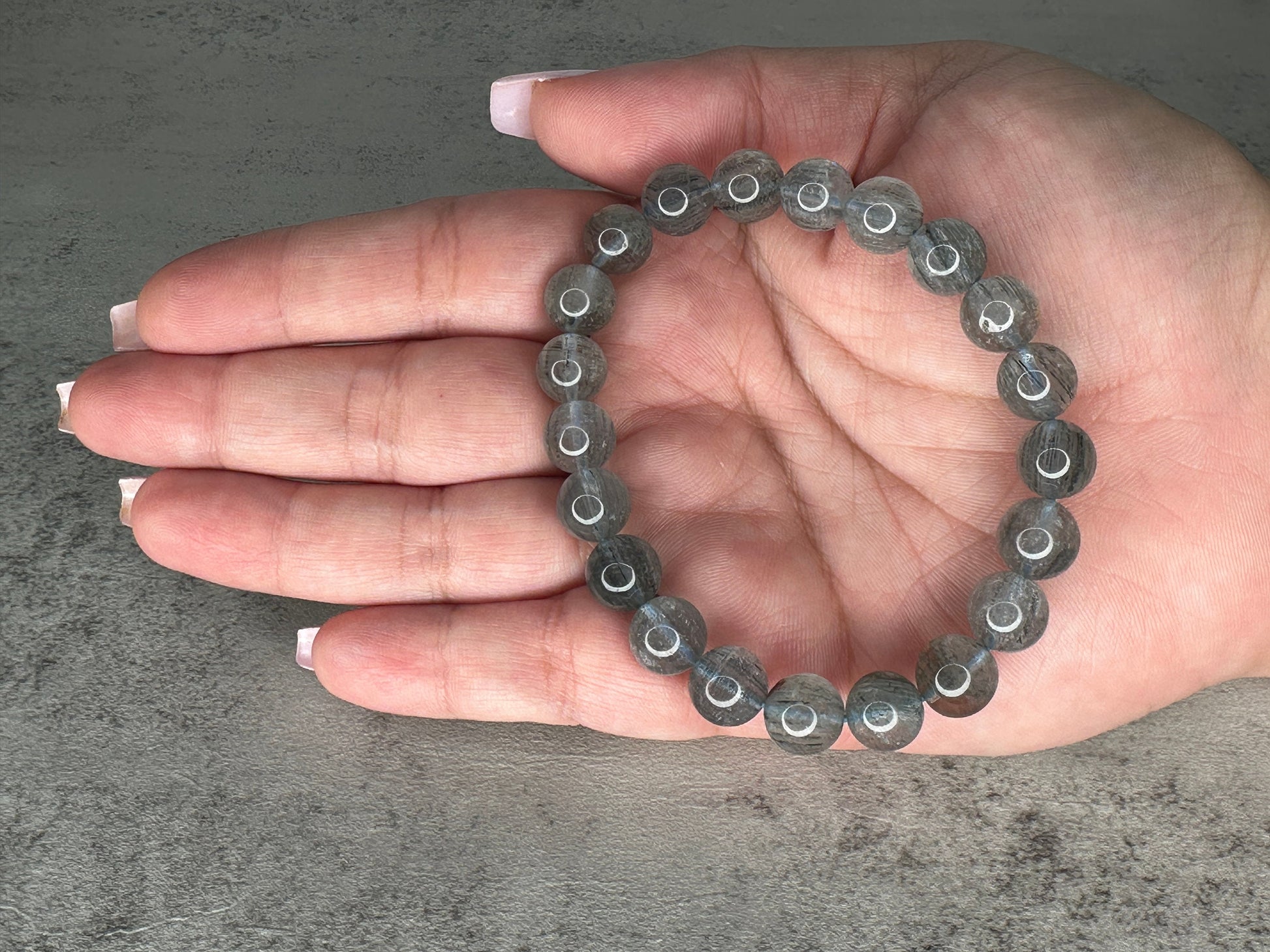 Spectacular Blue/Grey Rutilated Quartz Bracelet High-Quality Genuine Rabbit Hair Crystal Beads In 9.3mm